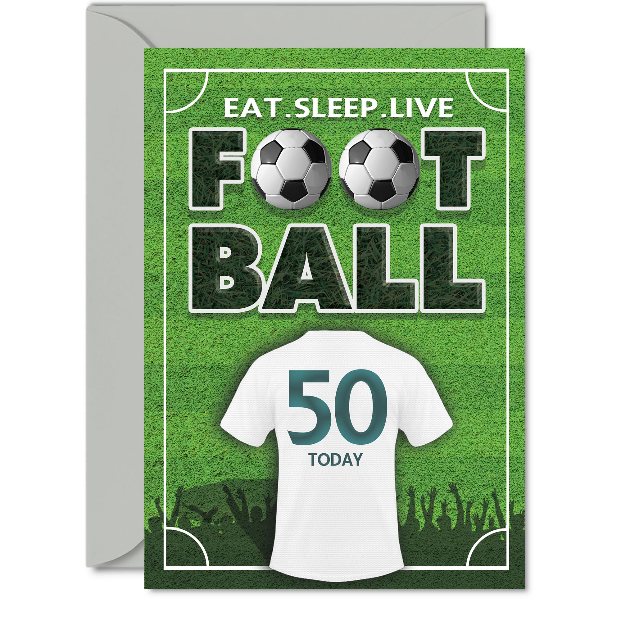 Milestone 50th Birthday Card - Eat Sleep Live Football - Bold Green Pitch Design with Big 50 Motif - Perfect for Sport-loving Milestone Moments - A5, Envelope Included