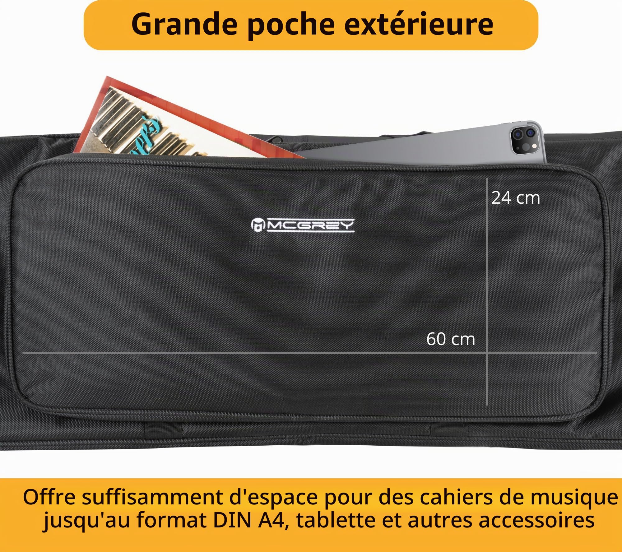 McGrey KBT-3122-88 Keyboardtrolley, Poignée de transport auto-agrippante | Valise roulante légère pour pianos 88 touches, Matériau résistant à l'eau, protège contre l'humidité & la poussière, Poids: 3