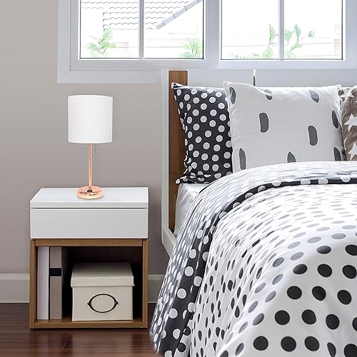 Miniatura 6 de Simple Designs LT2024-RGD-LB Lámpara de escritorio de 19.5 pulgadas de oro rosa con toma de carga y pantalla de tela de tambor para sala de estar,