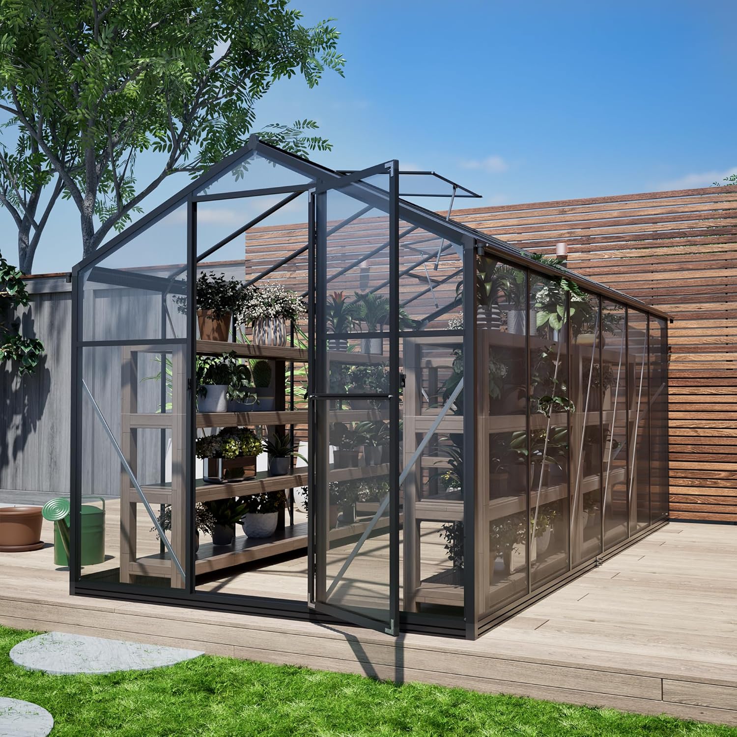 8.4x12.5 FT Greenhouse for Outdoors,Polycarbonate Greenhouse with 2 Swing Doors, Large Winter Proof Walk-in Green House, Aluminum Frame greenhouses for Outdoors Heavy Duty,Black