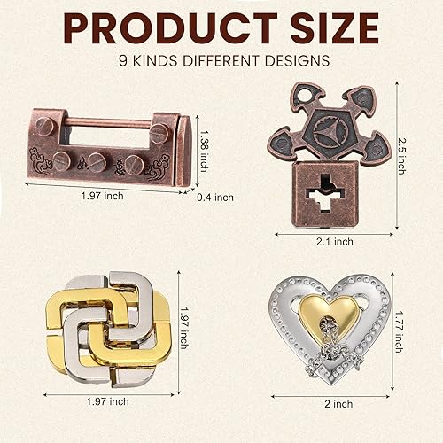 Miniatura 22 de Wettarn Rompecabezas de metal de acero 3D para adultos, juego de desbloqueo, educación de inteligencia intelectual, lógica, prueba de lógica