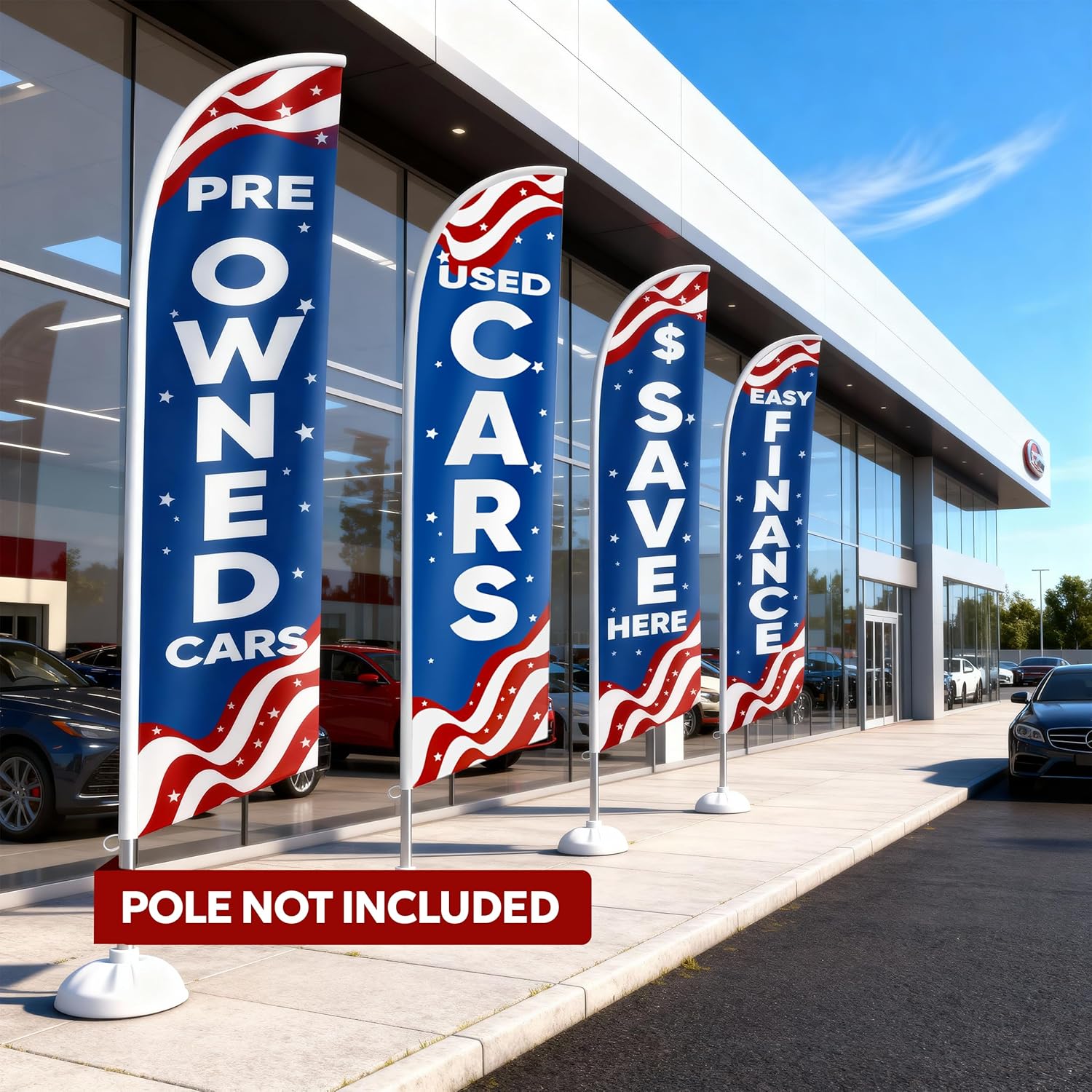 Used Cars Feather Flag - Pre Owned Second Hand Cars, Easy Finance Advertising Flags - Sale Banner for Car Dealership Supplies Set of 4 Feather Banner for Business 12ft x 2.5ft (Pole not included)
