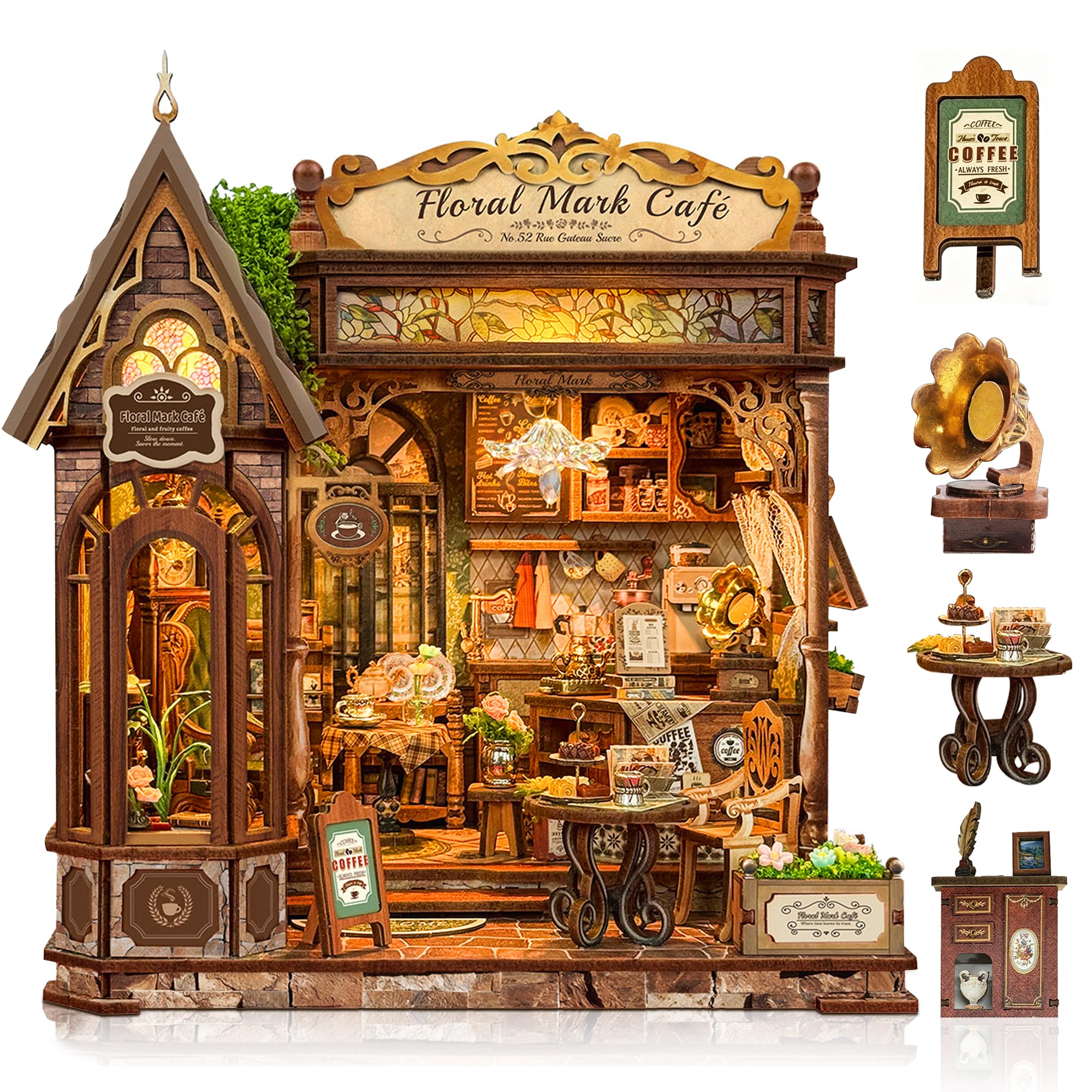 CRIOLPO DIY Miniature House Kit for Adults Book Nook with Touch LED Light
