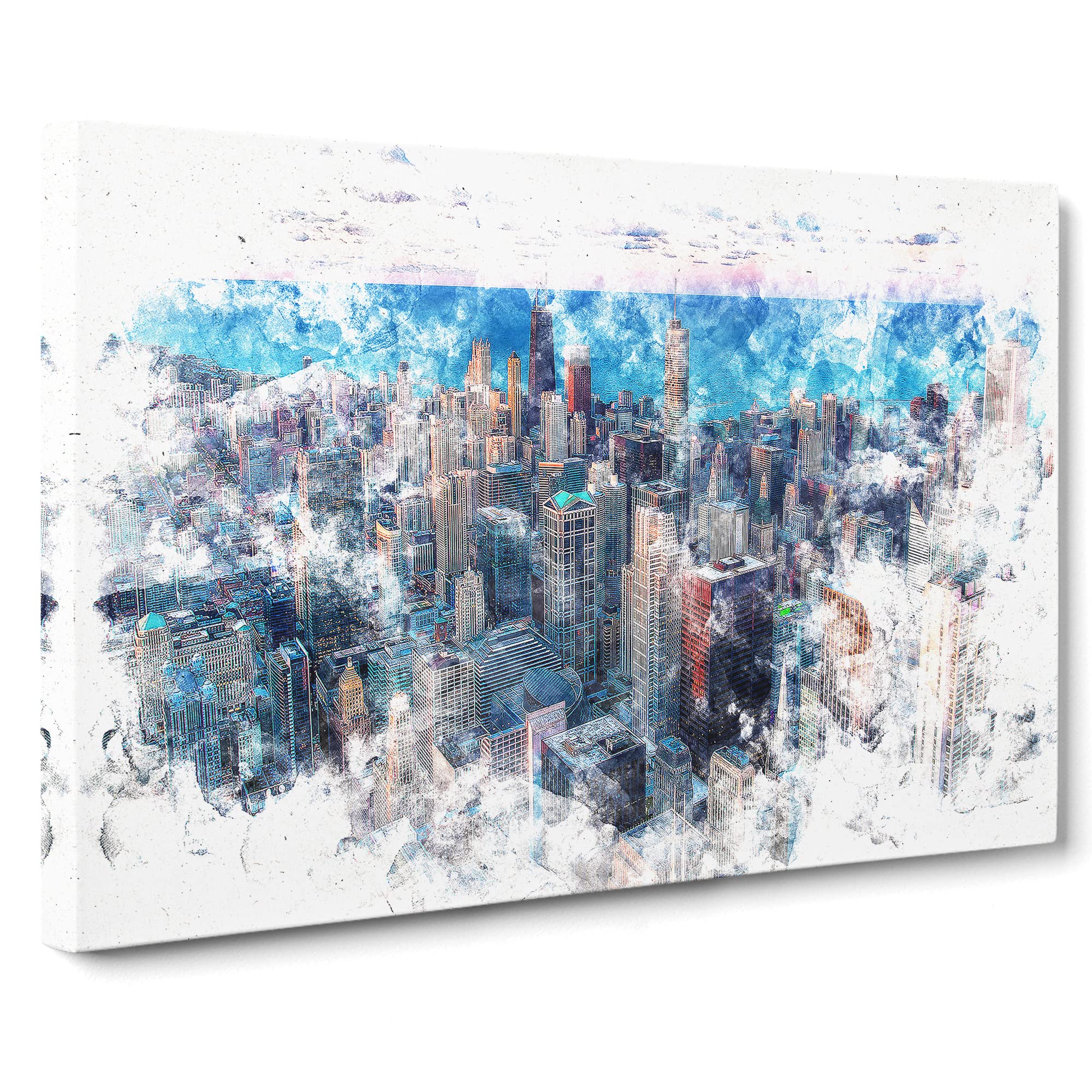 The Beauty Of The Chicago Skyline Watercolour Canvas Print, Mixed, 25L x 50W cm