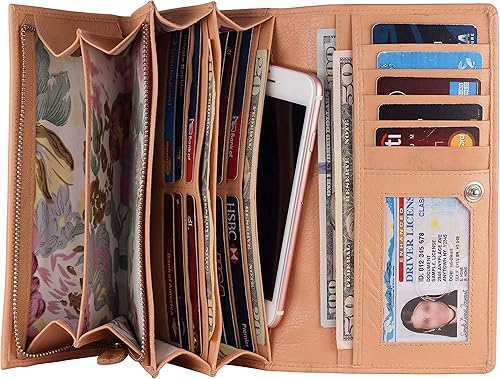 Mou Meraki Billetera de cuero genuino con bloqueo RFID para mujer, billetera con cierre de dos pliegues - Billetera de mano para mujer - Escudo