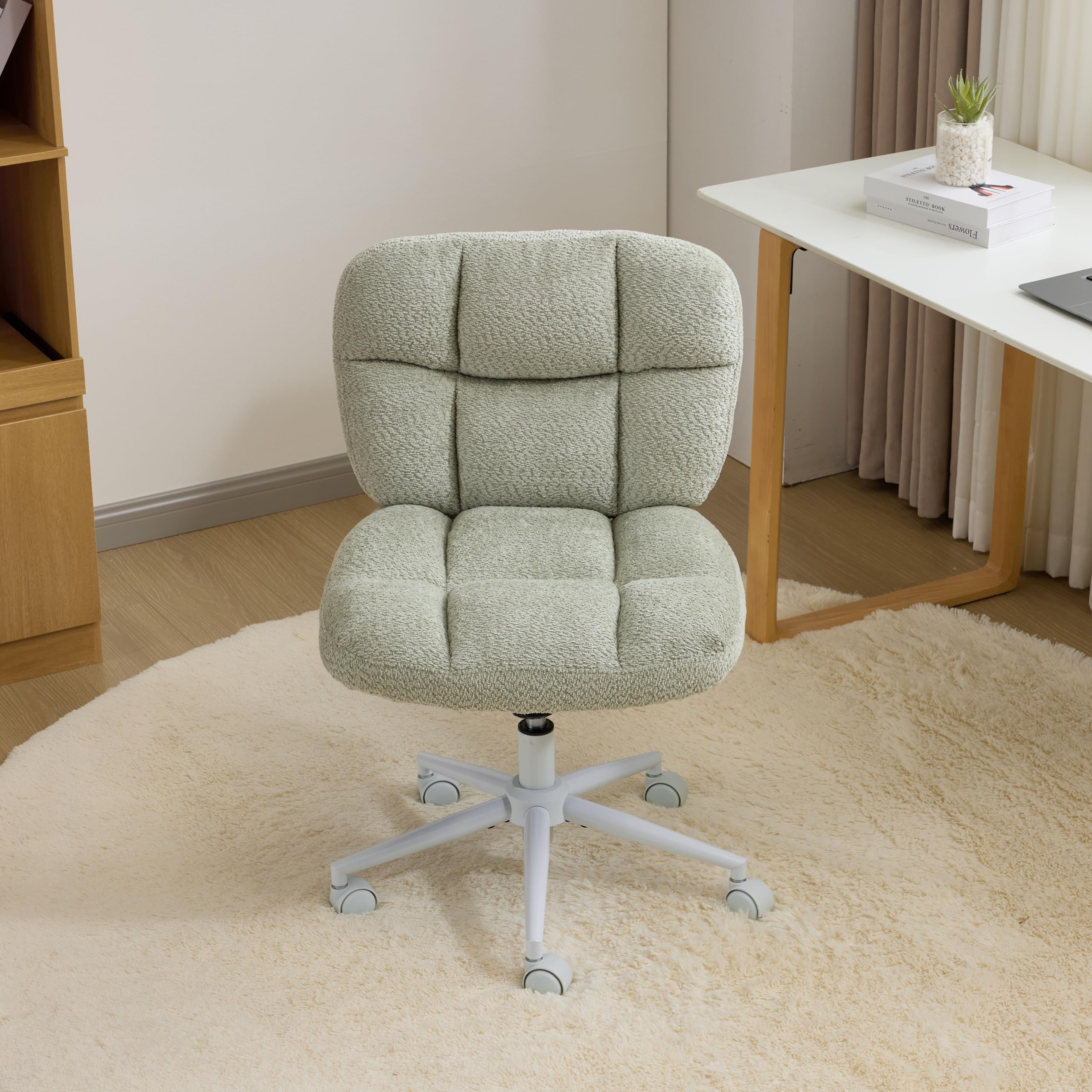 VINGLI Cross Legged Office Chair, Office Chair No Arms, Chenille, Green