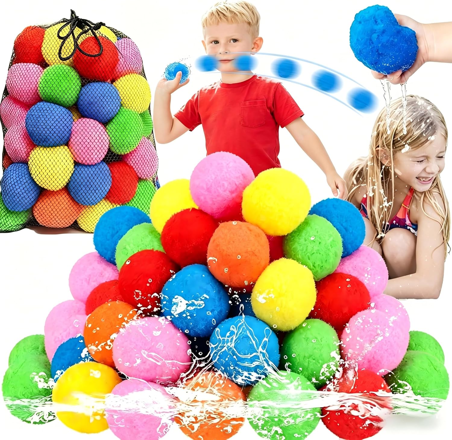 60PCS Reusable Water Balloons, Water Balloons.Cotton Water Balls, Water Splash Balls, Water Balloon Game, Summer Toys and Out, Water Balloons for Kids