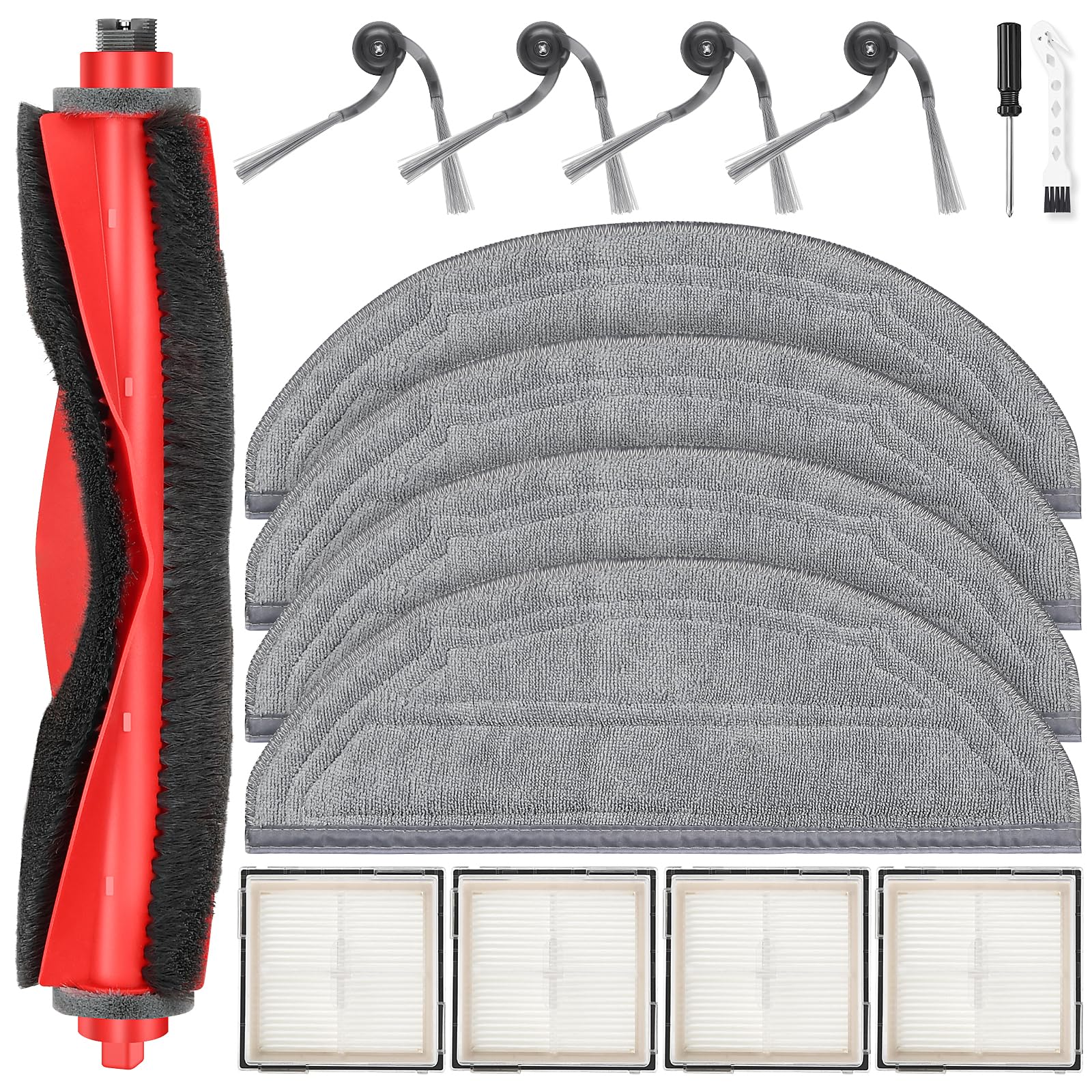 15 Stück Zubehör für Roborock Q10 S5 / Q10 S5+ Saugroboter, 1 Hauptbürste 4 Wischpad 4 HEPA Filter 4 Seitenbürste 1 Reinigungszubehör 1 Schraubendreher Ersatzteilset