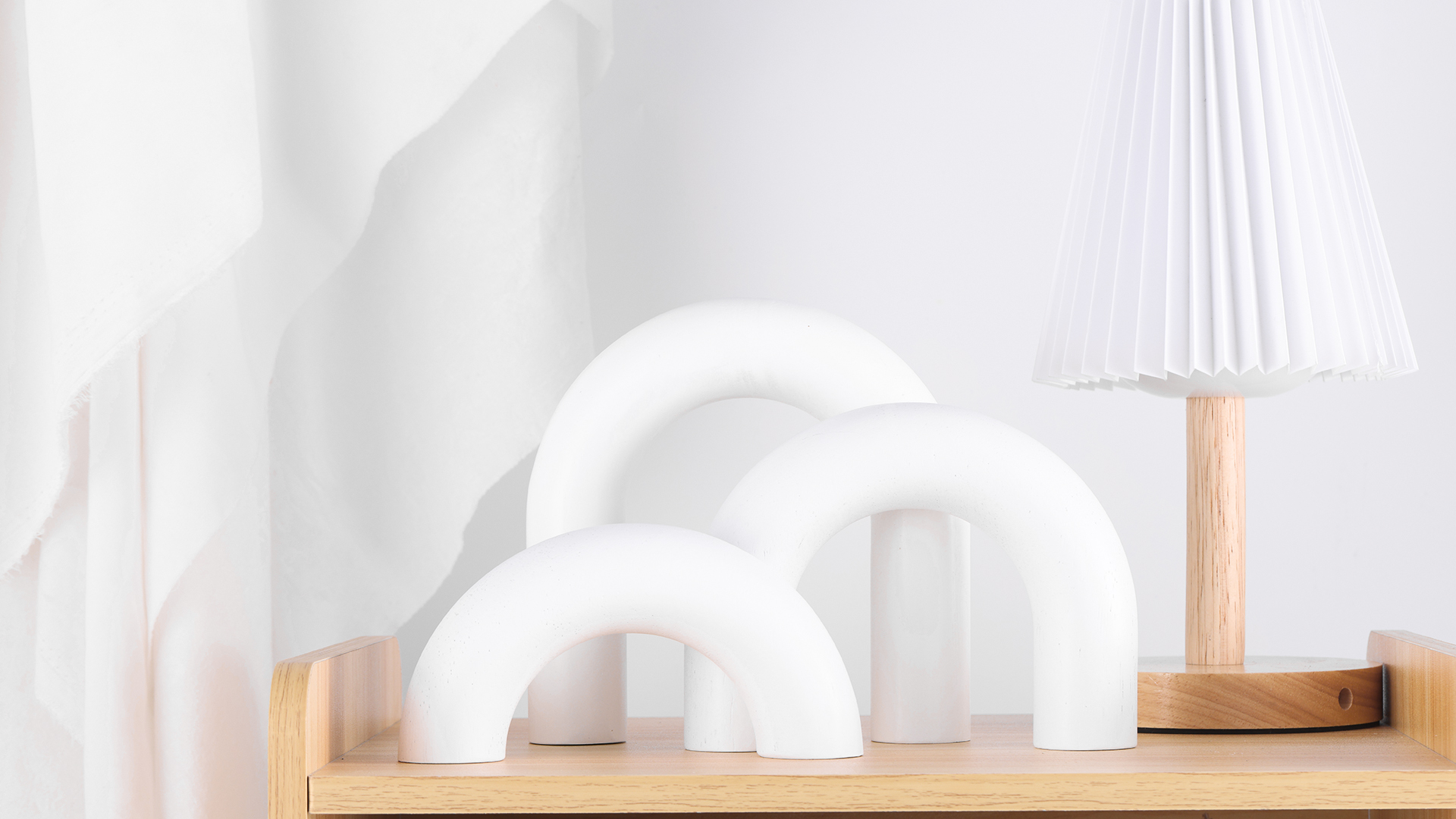 Set 3 Arcos de Madera Blanca Decorativos para Mesa miniatura 7