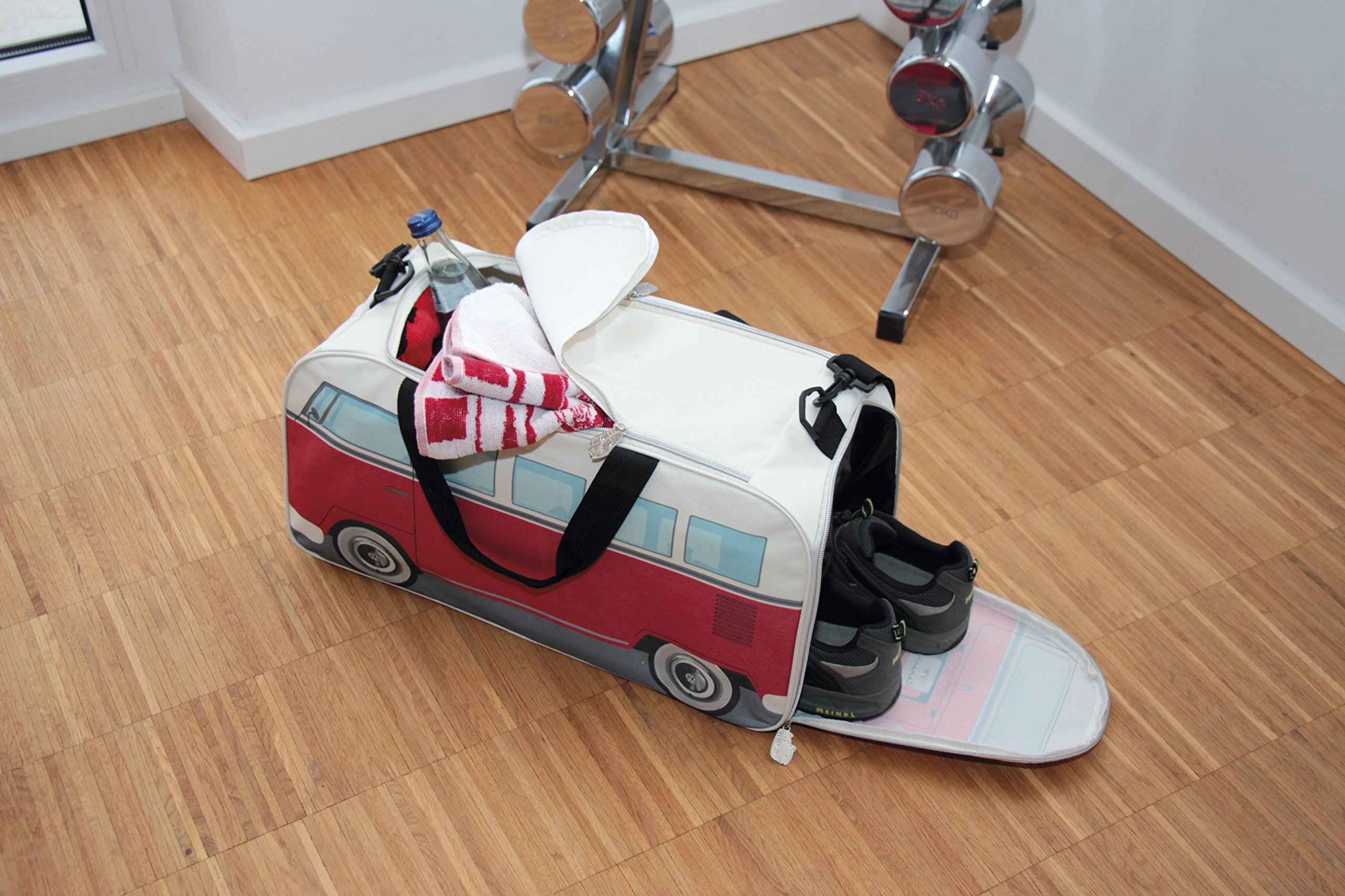BRISA VW Collection - Volkswagen Furgoneta Hippie Bus T1 Van Bolsa de Deporte Plegable con Asas, Bolsa de Viaje con Compartimento Impermeable para Zapatos, Equipaje, Duffel Bag para Gimnasio/Regalo