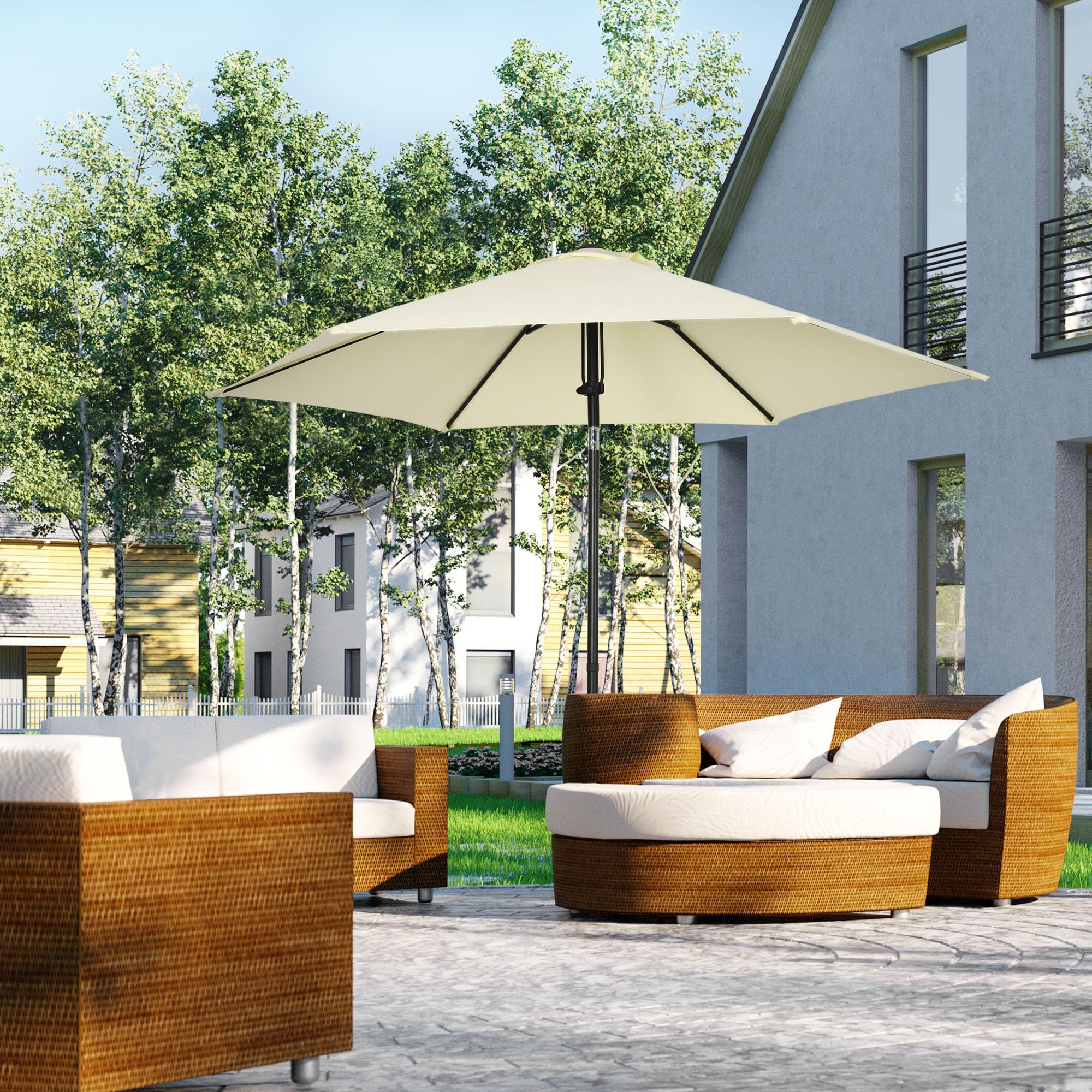Outsunny Ombrellone da Giardino con Tettuccio 45° 2.7x2.5 m Beige e Nero | Poliestere e Metallo, 6 Stecche