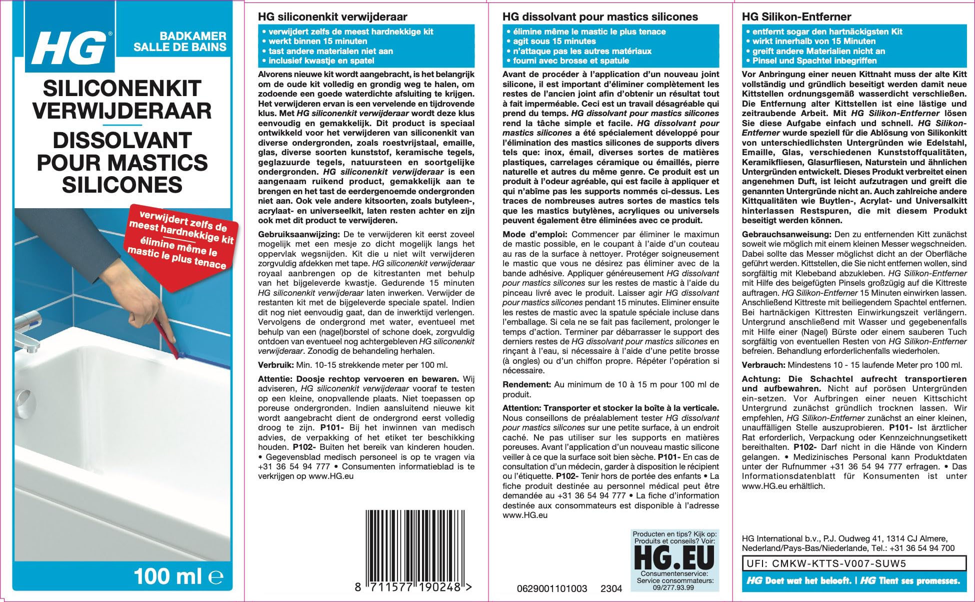 HG Dissolvant pour mastics silicones 100 ML