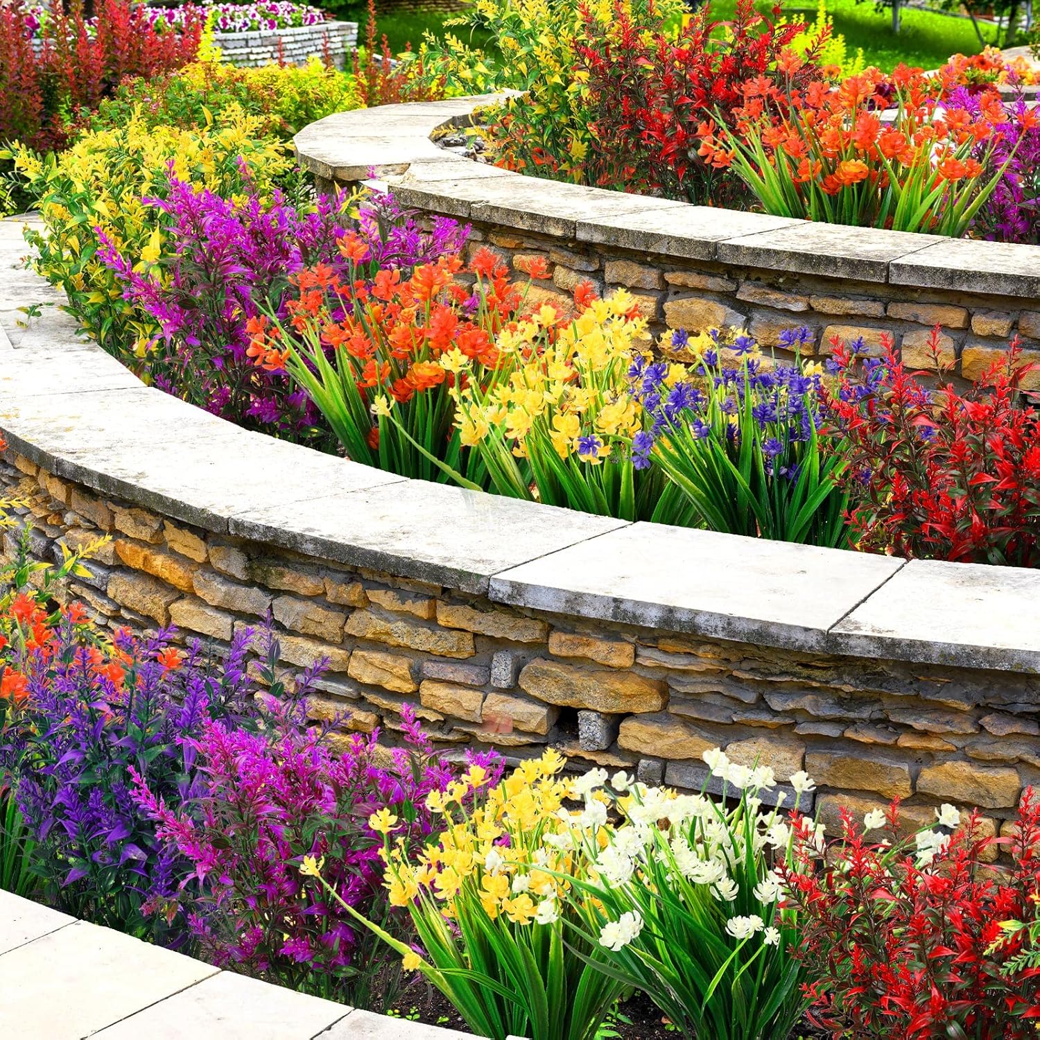 Zeyune 24 Bundles Realistic Artificial Flowers for Outdoor, 8 Color, No Fade Fake Plastic Flowers Plants for Decoration Hanging Planters Indoor Outside Garden Porch Window Home Farmhouse(Elegant)