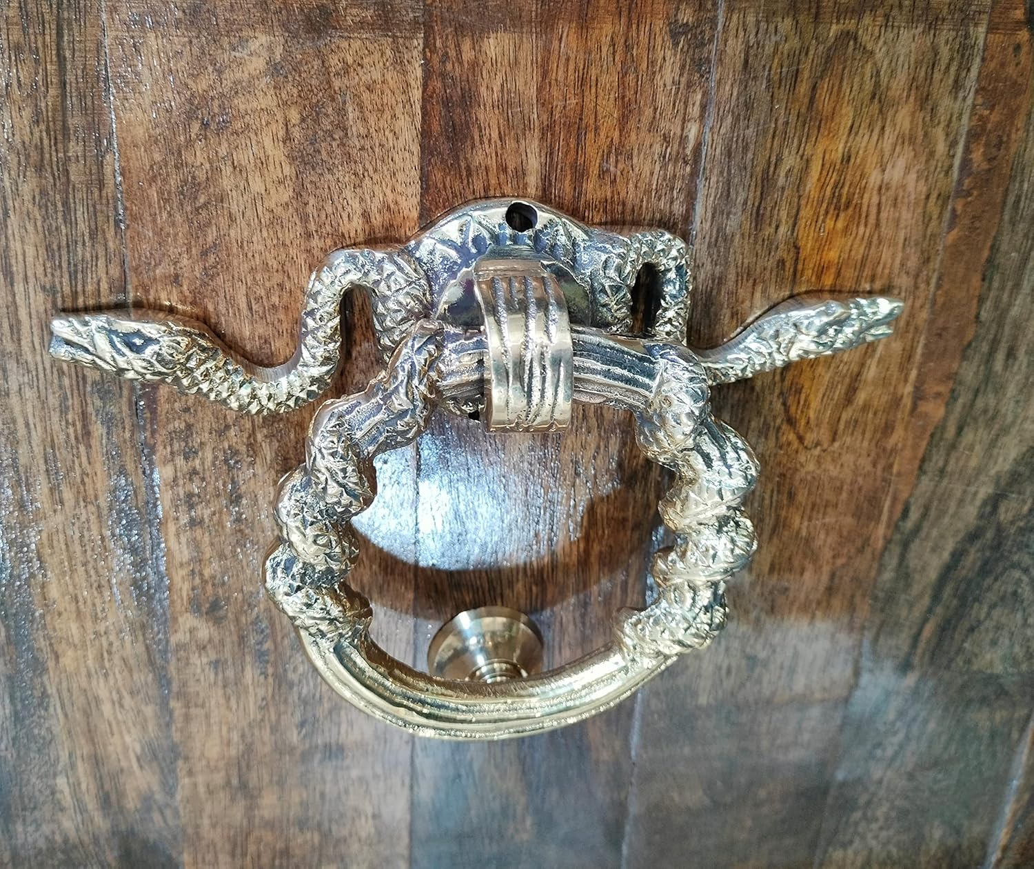 Decorative Brass Snake Door Knocker – Shiny Round Gate Handle Pull for Front Door | Antique Style Entryway Knocker & Home Decor Accent for Main Entrance