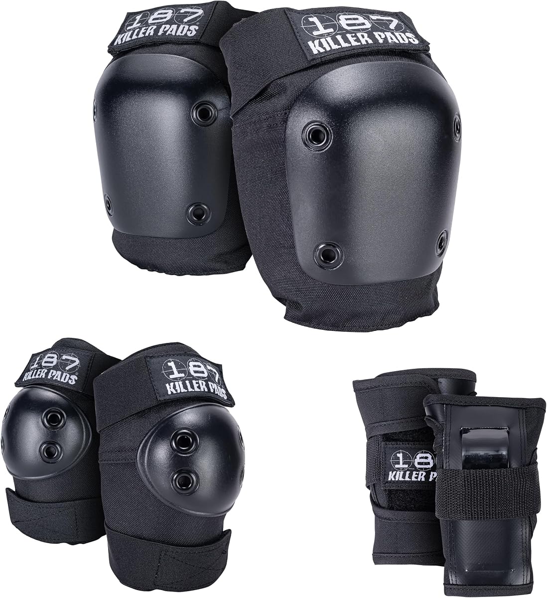 Six Pack Pad Set, Protective Gear for Elbows, Knees, and Wrists - Ideal for Skateboarding, Roller Skating, and Inline Skating (Black, Large-X-Large)