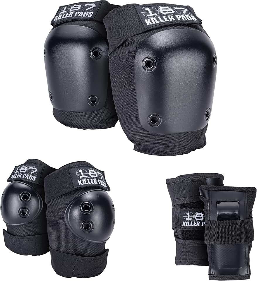 Six Pack Pad Set, Protective Gear for Elbows, Knees, and Wrists - Ideal for Skateboarding, Roller Skating, and Inline Skating (Bla product image