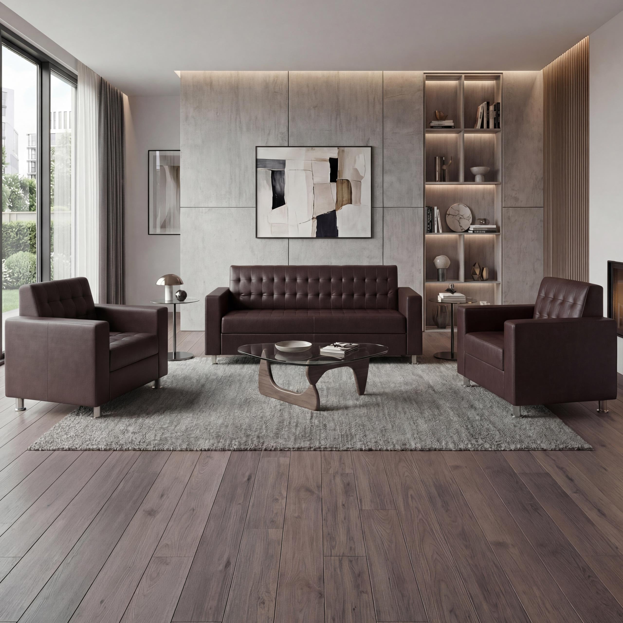Mendler 3-1-1 Sofagarnitur Kunda-AM, Couch Loungesofa Kunstleder, Metall-Füße - Coffee