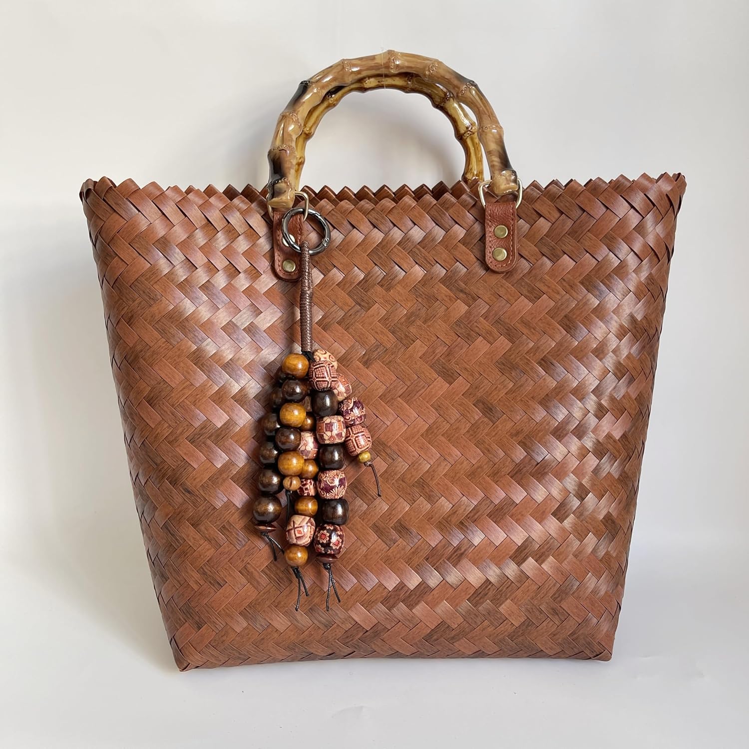 Artisanal Carved Wood Bead Keychain, Retro Bohemian Bag Charm, Handcrafted Unique Purse Accessory for Tote Bag - Image 6