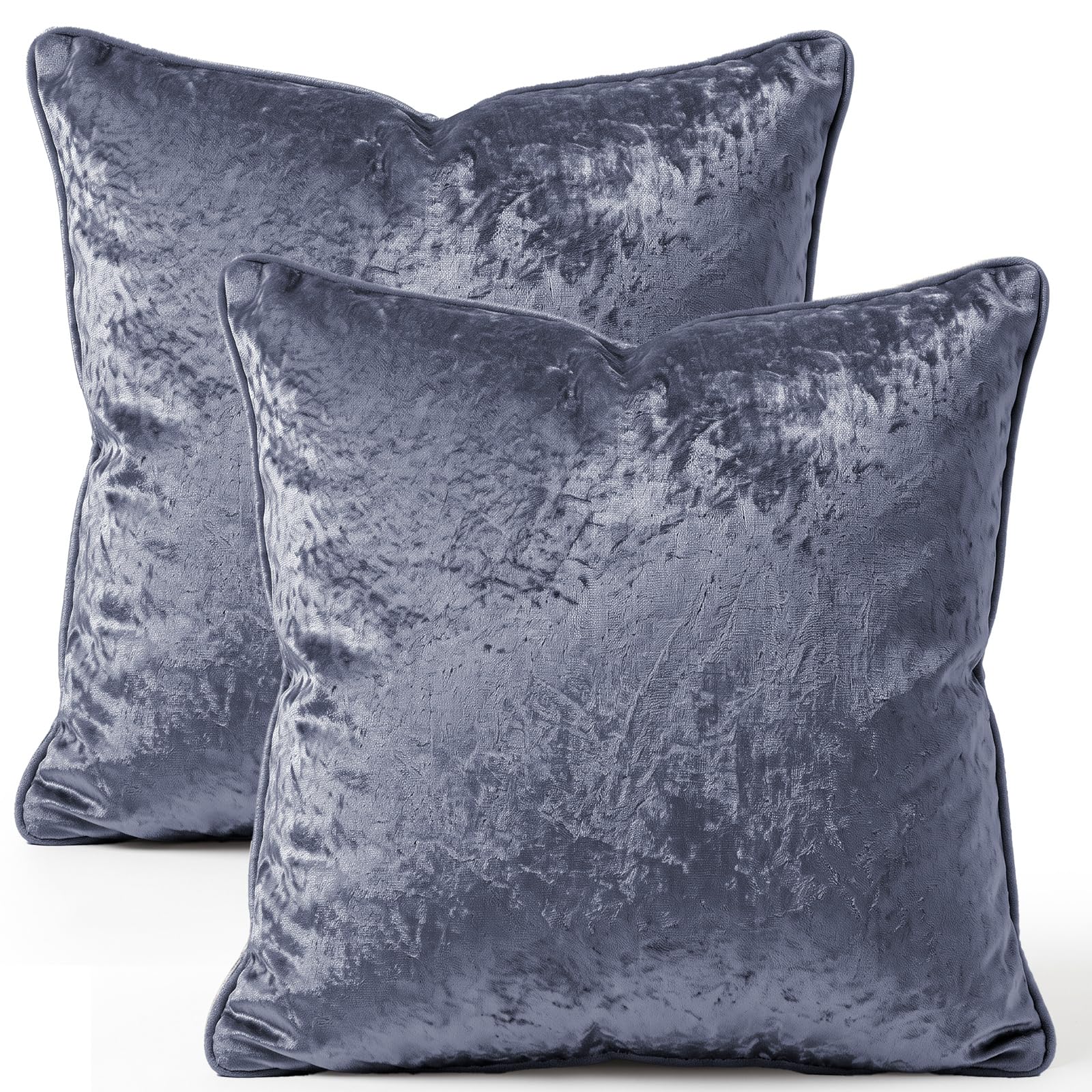 Crushed Velvet Cushions with Inserts, 24", 60x60cm, 2 Pack, Grey