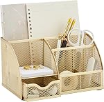 Organisateur de bureau en maille Annova avec 7 compartiments + tiroir / Rangement pour bonbons / porte-stylo / Organisateur multifonctionnel (or)