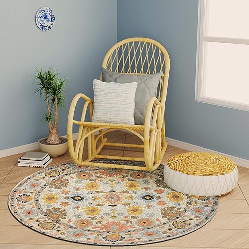 Miniatura 6 de Handicrafts Home Alfombra redonda de lana de 5 x 5 pies hecha a mano  Alfombra redonda de lana bohemia de primera calidad  Alfombra decorativa