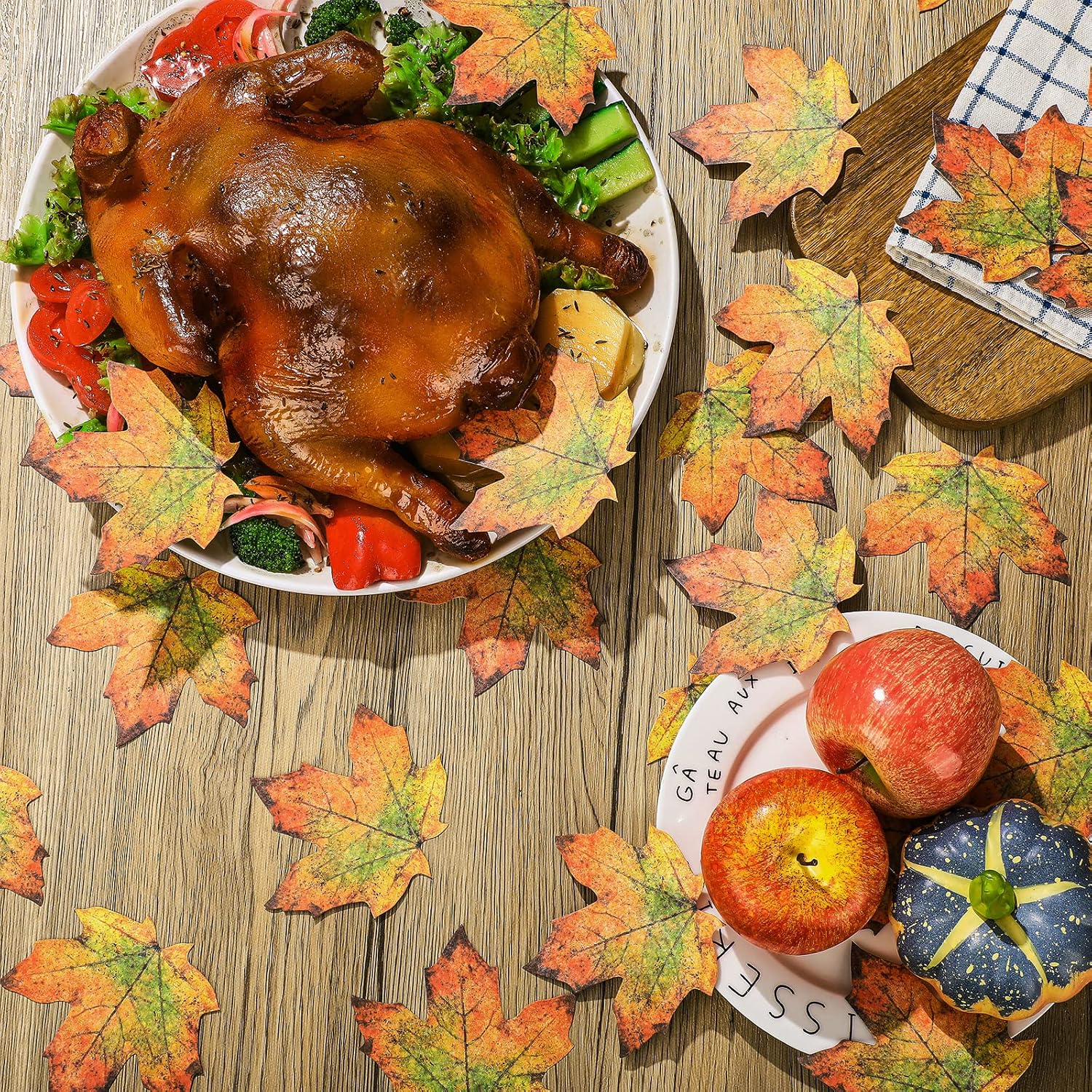 Parchment Fall Leaves Thanksgiving Cheese Paper Parchment Leaves Decorative Paper for Plate Table Charcuterie Boards Food Serving Decoration (50 Pcs)