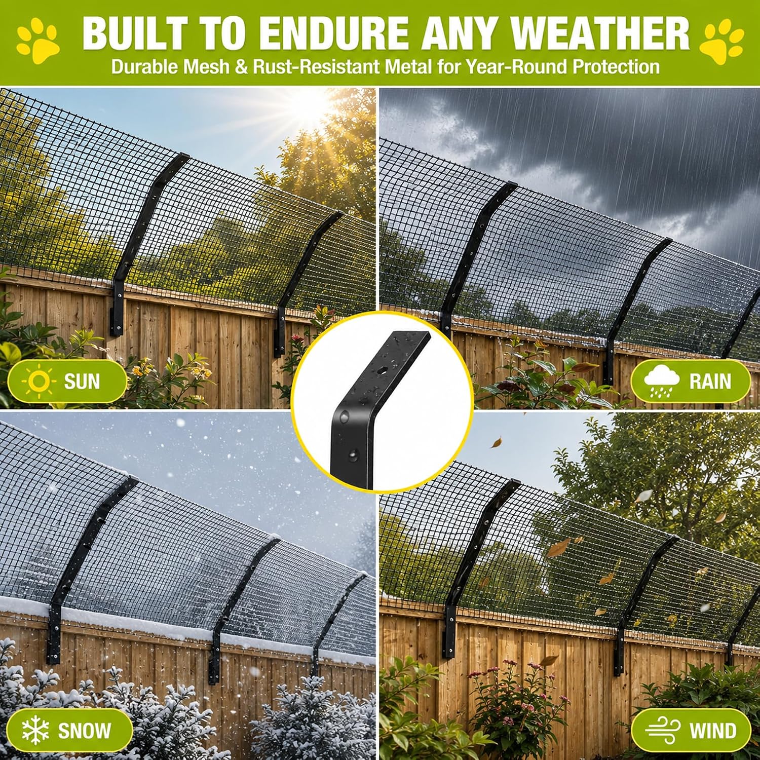 Cat Fence Outdoor Barrier 33FT & Anti Climb Cat Proof Fence Topper | Outdoor Containment Extension System with Netting & 8 Kits for Backyard Wood, Vinyl, Metal & Brick Fences