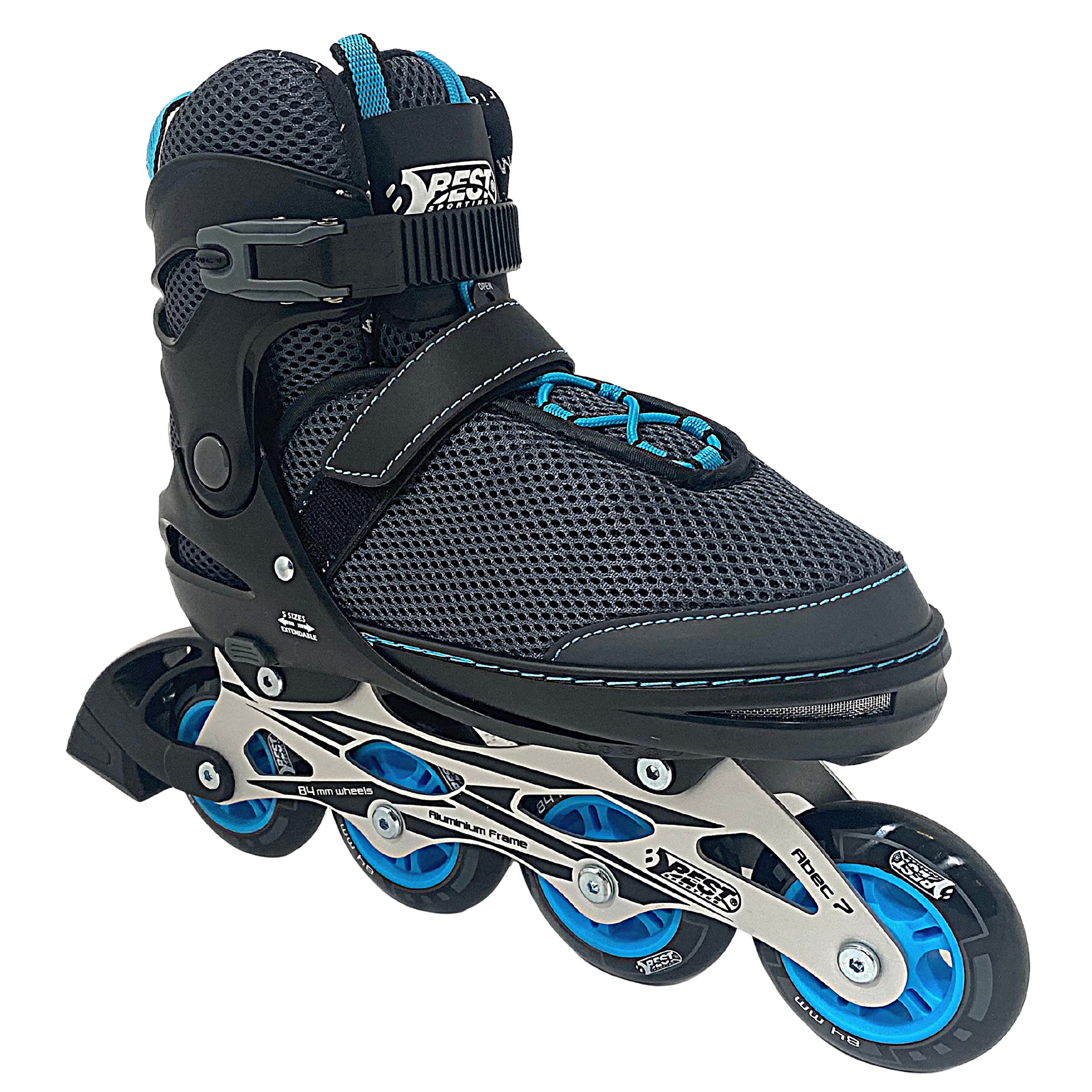 Best Sporting Rollers en ligne pour adultes et adolescents - Taille 37 à 41 I - Réglable en largeur jusqu'à 6 mm - Inliner robuste avec frein I bleu I Rollers Chaussures I Rollers avec 4 roulettes