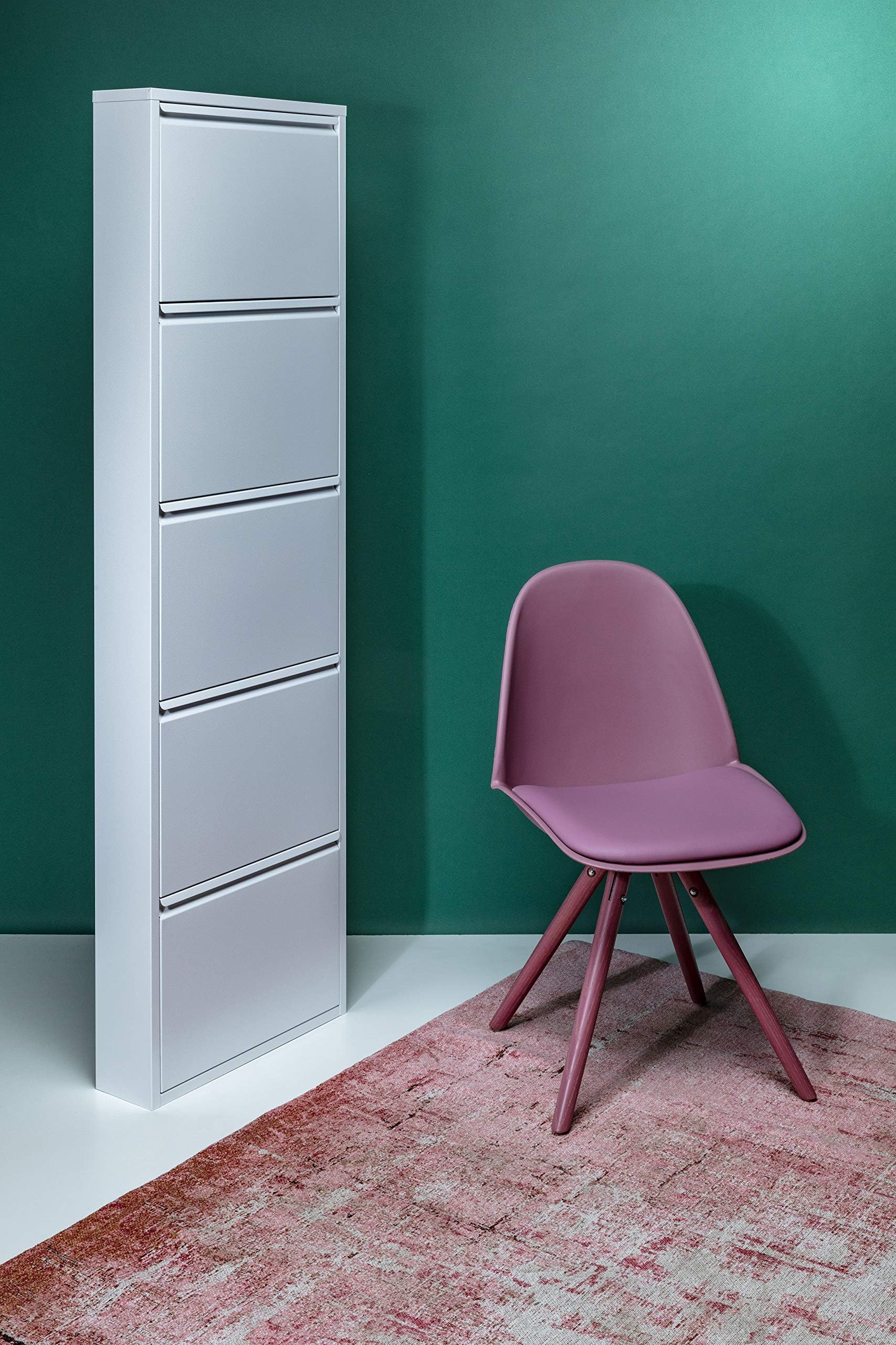 Kare Design Schuhschrank Caruso Weiß, Metall, mit 5 Klappen, Schuhablage für 10 Paar Schuhe, schmal, platzsparend, hoch, Schuhregal, Eingangsbereich, 173x50x15 cm (H/B/T)