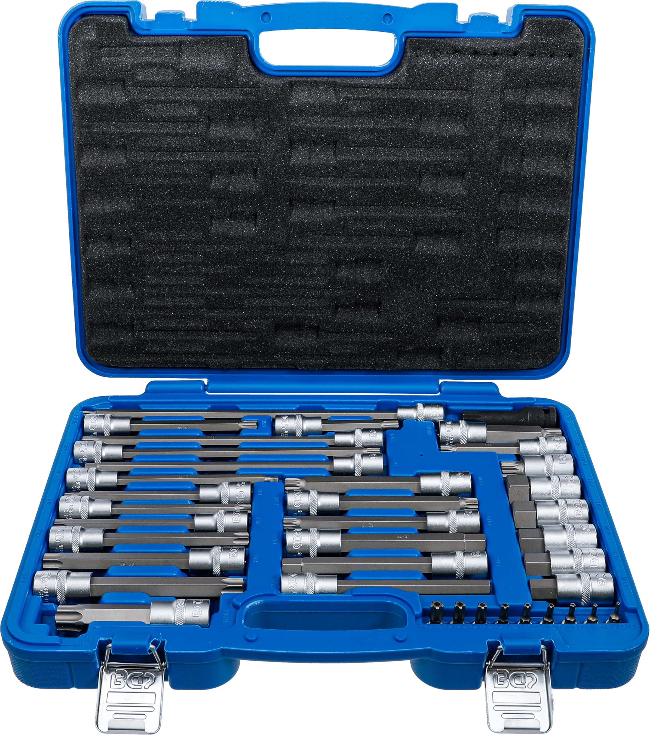 BGS 5184 | Juego de puntas de vaso | especial automóvil | 38 piezas | Perfil en T (para Torx) con orificio, dentado interno, perfil de cuña (para RIBE), hexagonal, perfil TS (para Torx Plus)