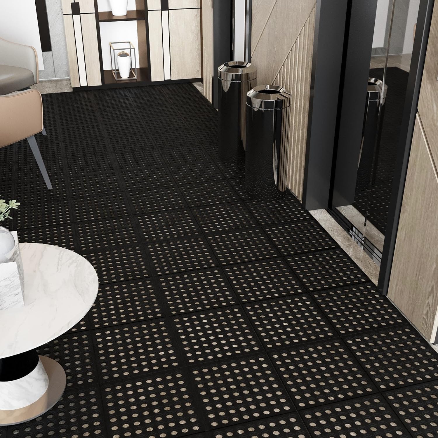 Ottomanson Heavy Duty Rubber Floor Mat – Non-Slip, Waterproof, Easy to Clean – Anti-Fatigue Mat for Commercial Kitchens, Restaurants, Workshops – Oil Resistant, Hose Washable – 36" x 36", Black - Image 2