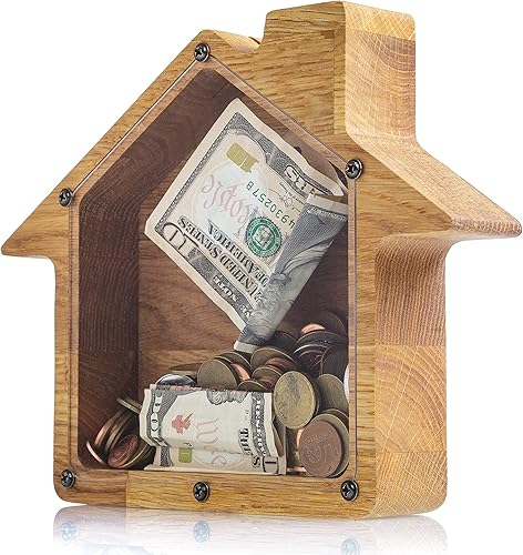 Banco de monedas personalizado Regalo de la nueva casa Marco de caja de dinero de madera Hucha para niños y niñas Tarro de punta de madera Hucha