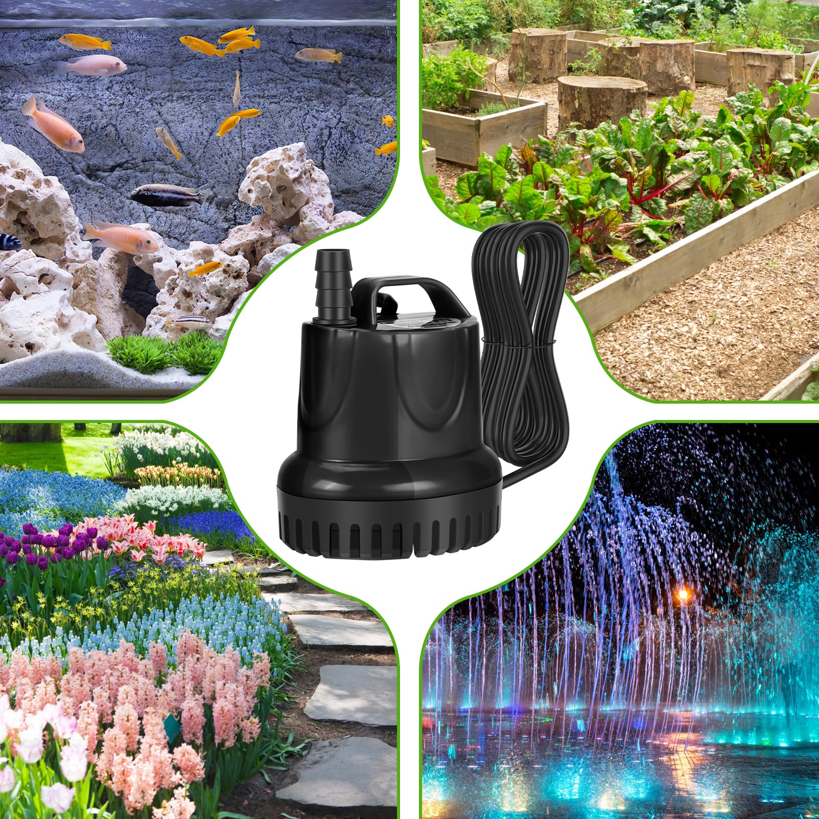 Pompa ad acqua sommergibile da 25 W, Pompe sommergibili ad alto flusso da 1200 l/h, Protezione dalla combustione a secco con design ultra silenzioso, per fontane, acquari, stagni, acquari
