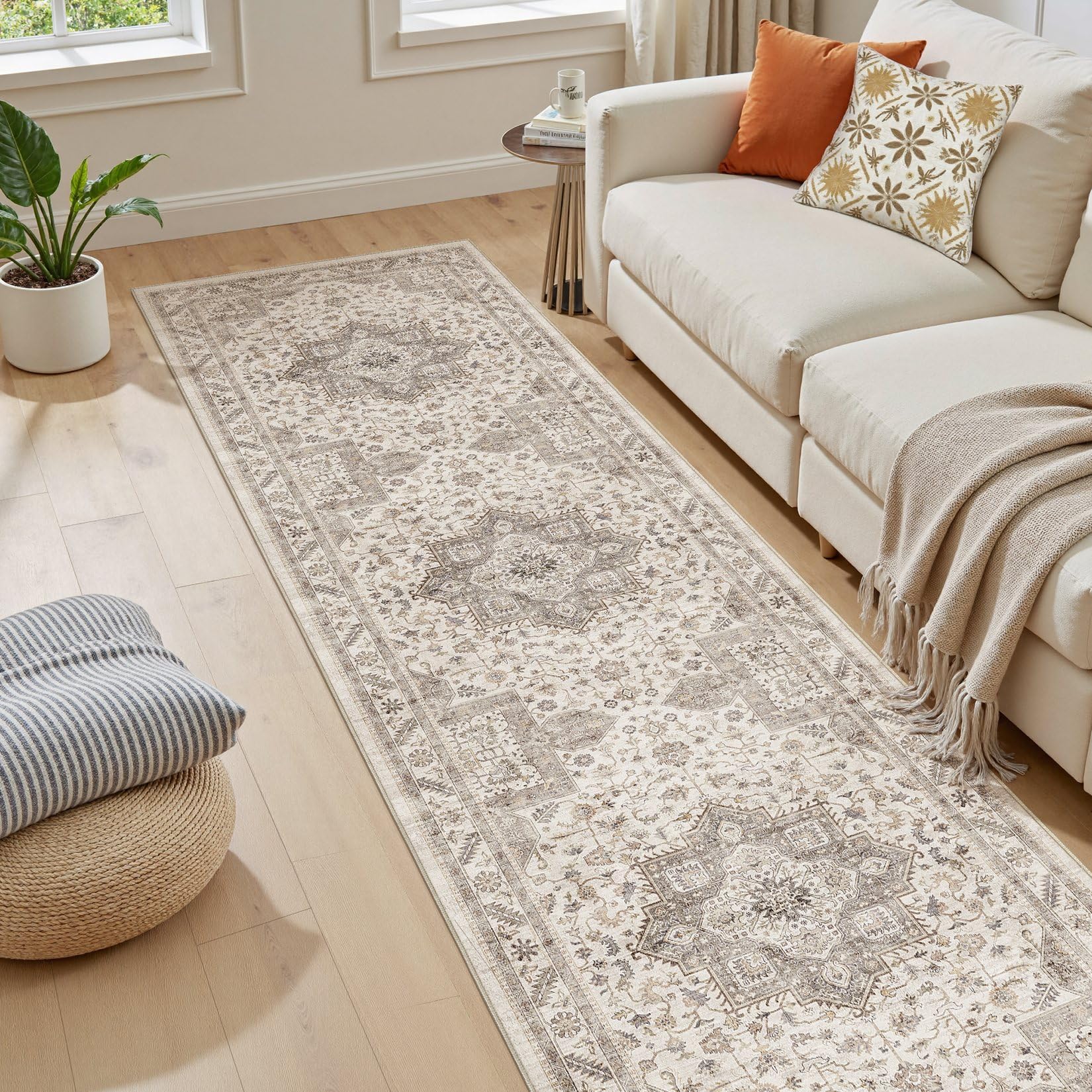 cotiled 2x8 Hallway Runner Rug for Entryway, Non-Slip Vintage, Light Brown