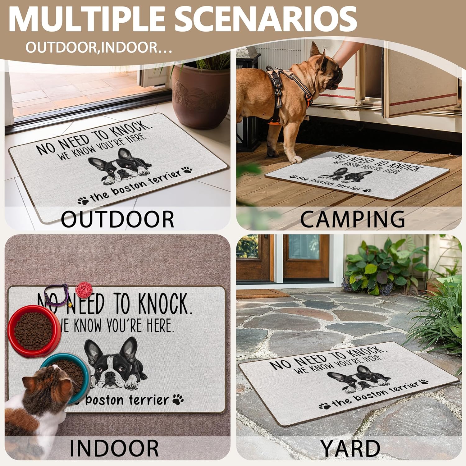 Funny Boston Terrier Door Mat, Boston Terrier Gifts for Women Front Door Mat Outside Indoor Entrance, Funny Dog Decorative Outdoor Doormats for Home House Bedroom Entryway, 17x29in