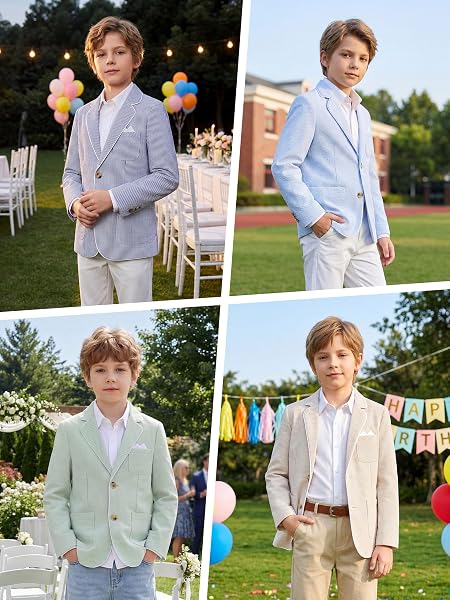 LOLANTA Blazer en Seersucker Respirant pour Enfants, Veste de Costume rayée élégante pour garçons, pour Occasions décontractées d’été, 7-13 Ans - 5