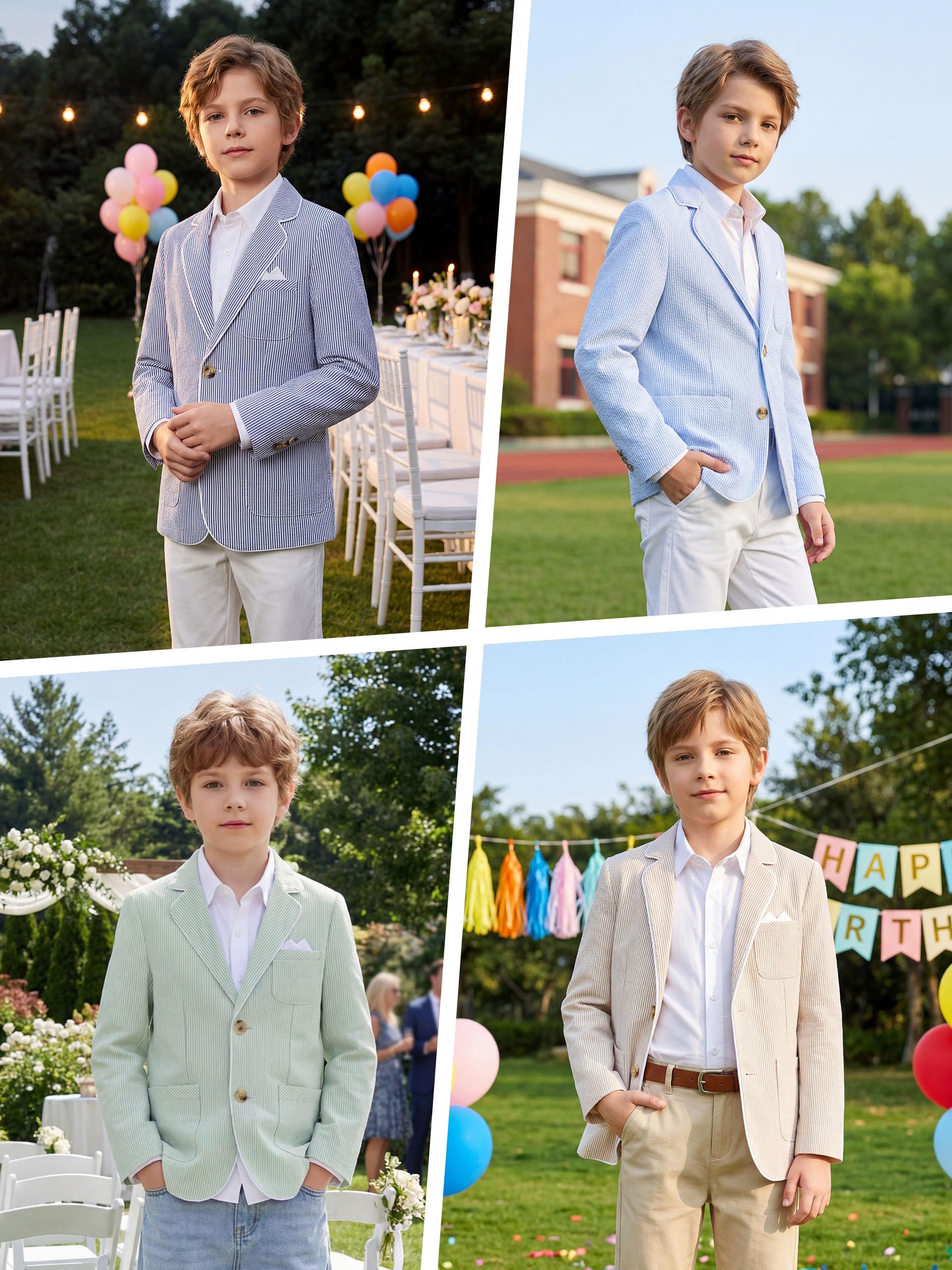 LOLANTA Blazer en Seersucker Respirant pour Enfants, Veste de Costume rayée élégante pour garçons, pour Occasions décontractées d’été, 7-13 Ans - 5
