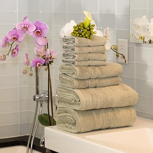 Miniatura 2 de Mosobam Juego de toallas turcas de lujo de 8 piezas, 30 x 58, 16 x 30, 13 x 13 pulgadas, color verde hierba marina, 24.69 ozm, viscosa de bambú y