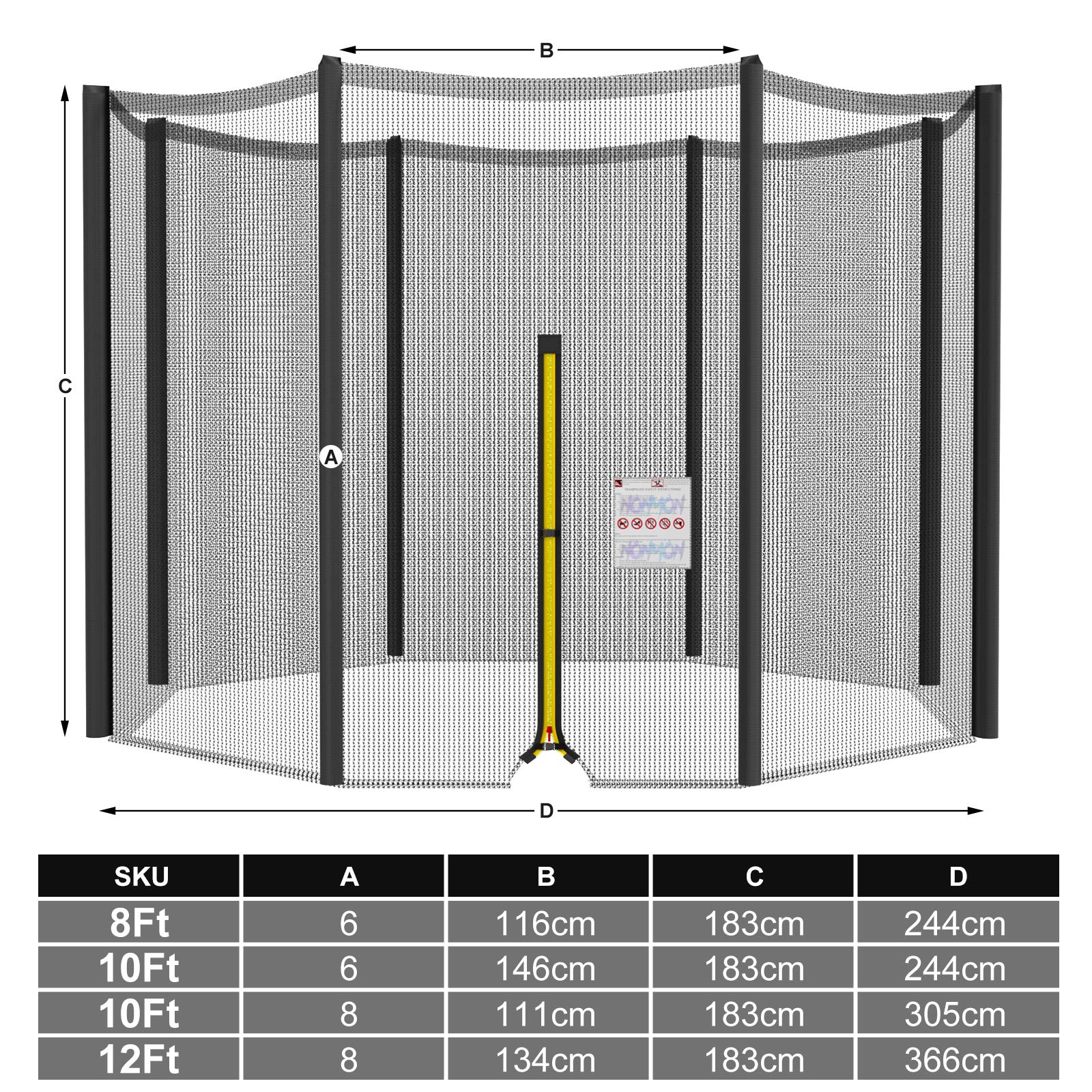 Cliselda Filet Trampoline 244 305 366 397 423 cm,Filet de Protection pour Trampolines 6 8 Barres,Résistant aux UV - Noir/Bleu/Vert/Rose