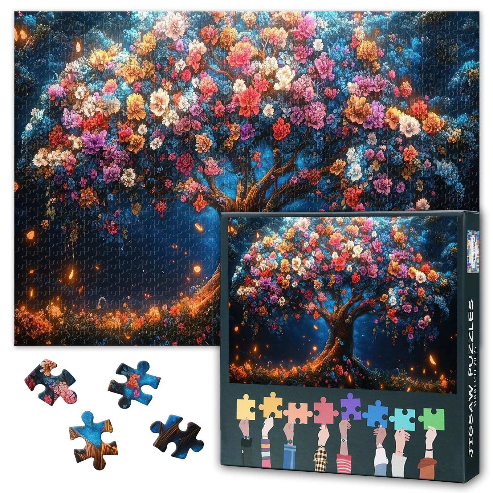 Majestic Tree 1000 Piece Puzzle for Adults, Vibrant and Colorful Flower Tree Puzzle for Adults
