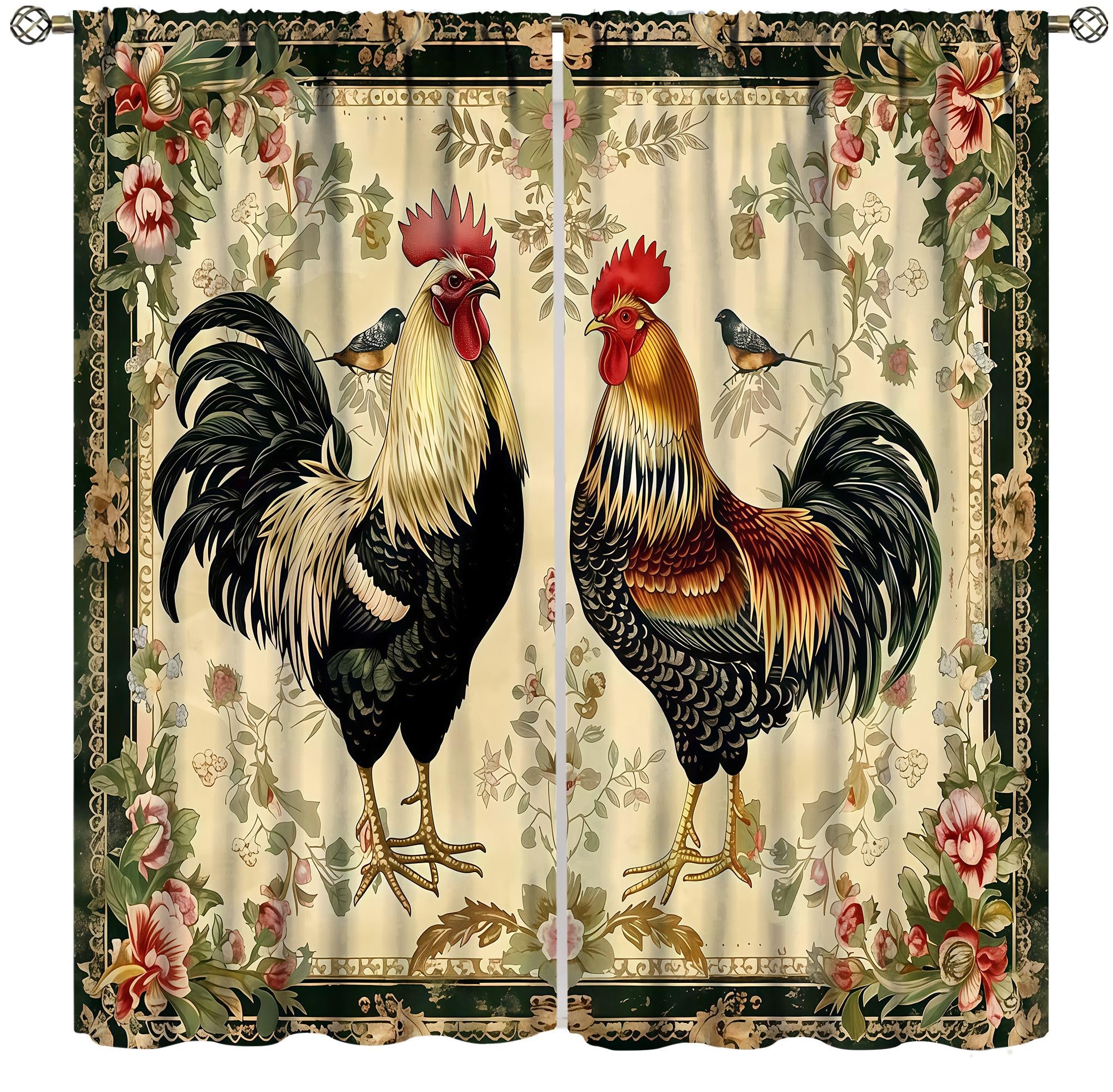 Rideaux rétro à motif coq aux finitions soignées pour sublimer le salon