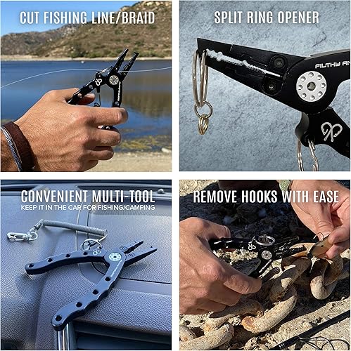 Miniatura 5 de Filthy Anglers Alicates de pesca de aluminio multifuncional anillo dividido gancho removedor trenza cortador wL..