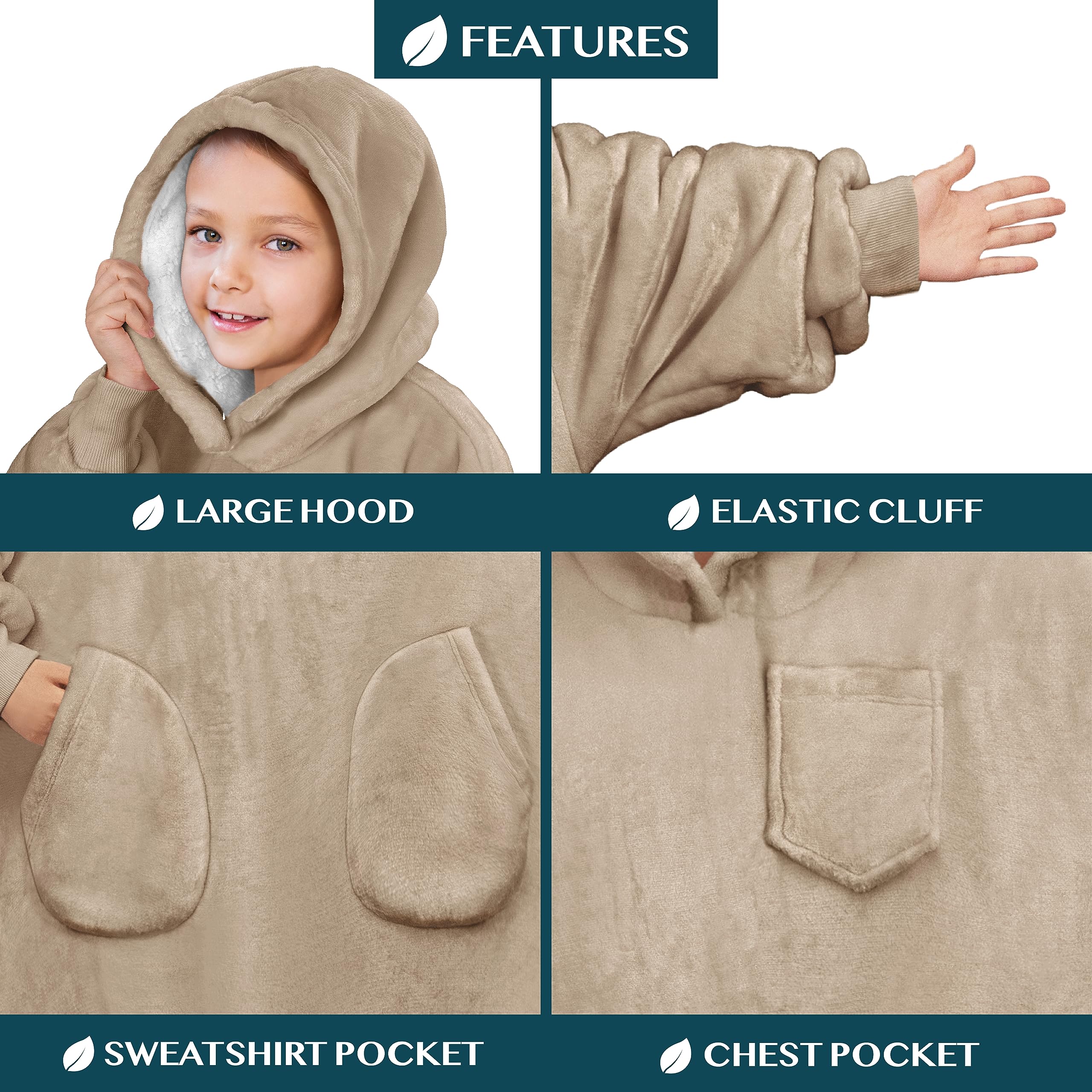PAVILIA Coperta indossabile per bambini e bambine, calda e accogliente felpa con cappuccio gigante con due tasche, in pile Sherpa con cappuccio per adolescenti