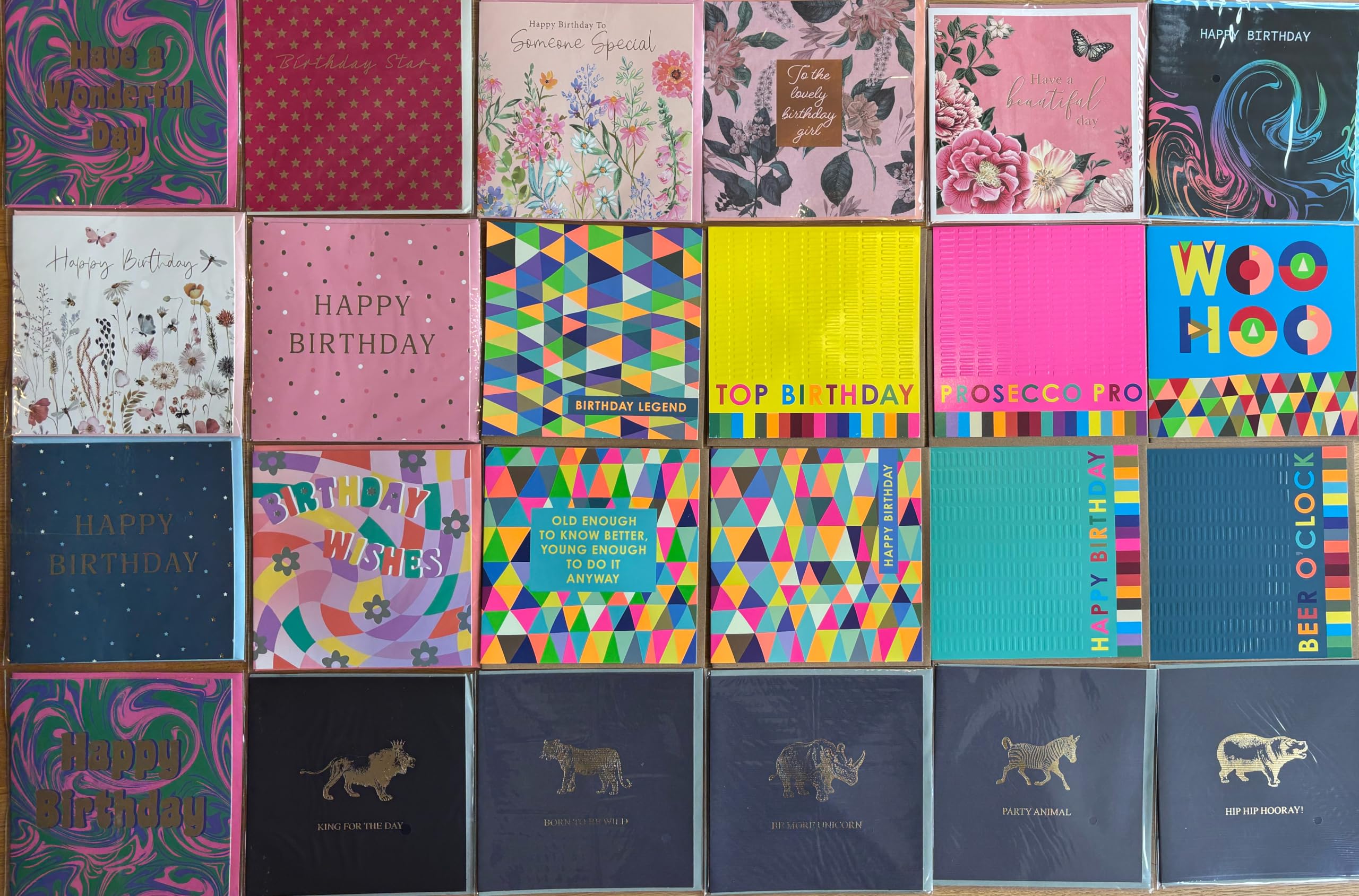 24 Birthday/Open Cards Multipack for Women, Men and Children 15 x 15cm Square Assorted Pack of Birthday Cards Mixed All Blank Inside, and come with Envelopes all on High Quality 300GSm Board