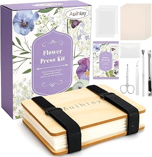 Auihiay Flower Press Kit with Instructions, 4 Layers 6.3 x 8.3 inches Flower Preservation Kit, Wood Flower Press Kit for Adults Kids to Make Dried Plant, DIY Flower Press Book