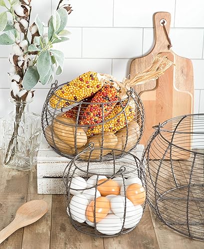 Miniatura 6 de DII Cestas de almacenamiento de alambre vintage, juego de cesta de huevos, rústico, 3 piezas
