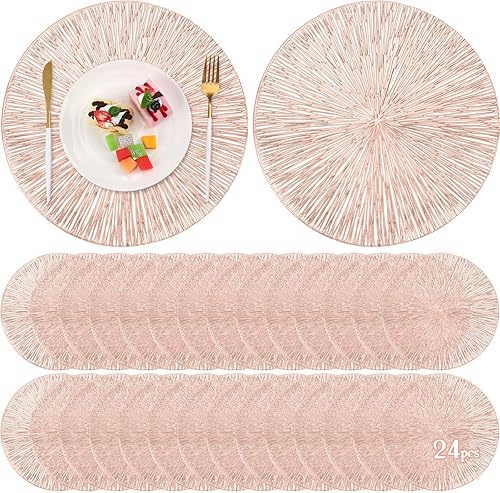 Jinei 24 manteles individuales redondos de vinilo prensado dorado plateado huecos metálicos para decoración de mesa para San Valentín, boda,