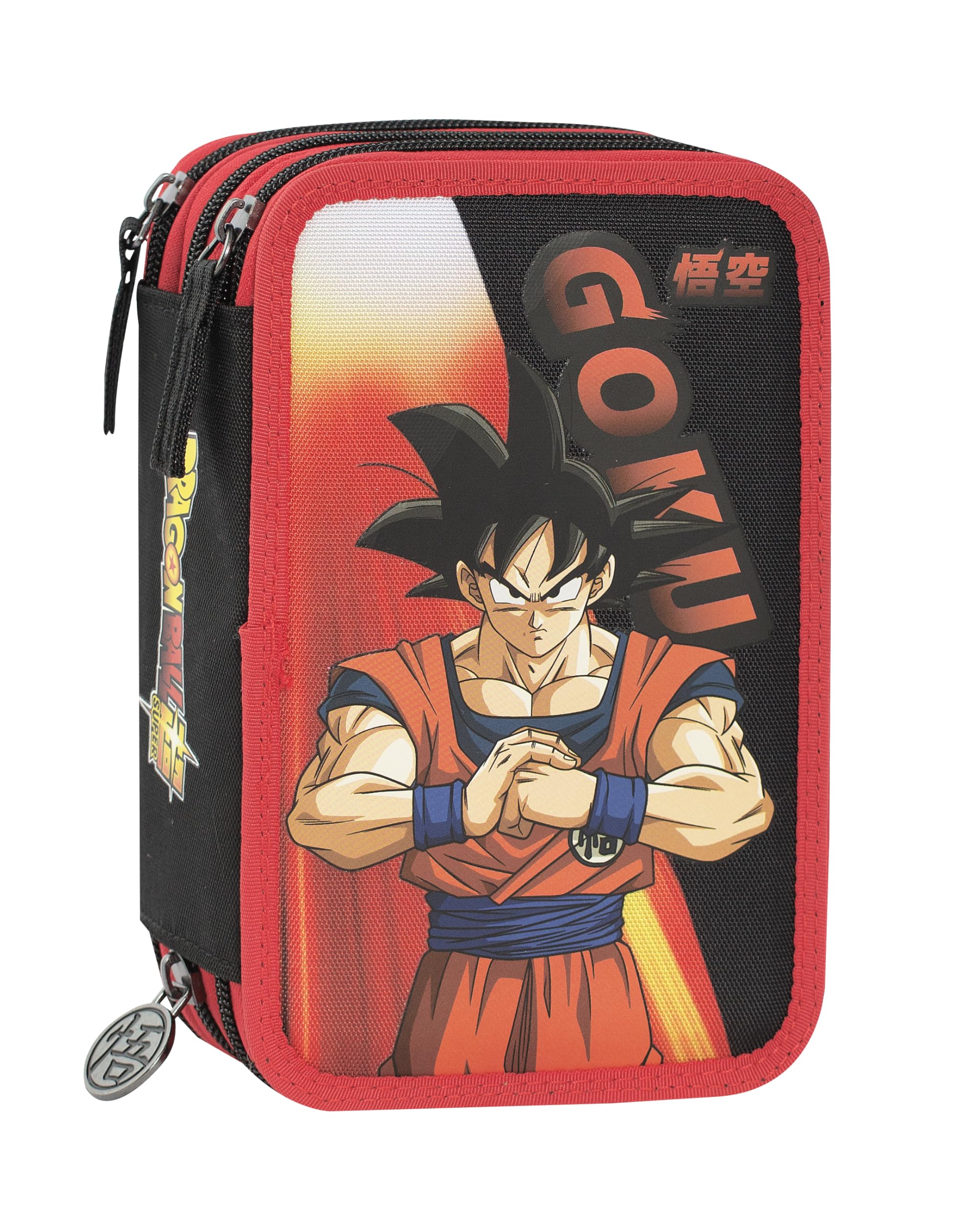 Dragon Ball Super officiële Dragon Ball schooletui met 3 vakken voor kinderen en meisjes, met schrijfwarenset, blauwe uitwisbare pen en praktische ritssluiting, 20 x 13 x 7 cm