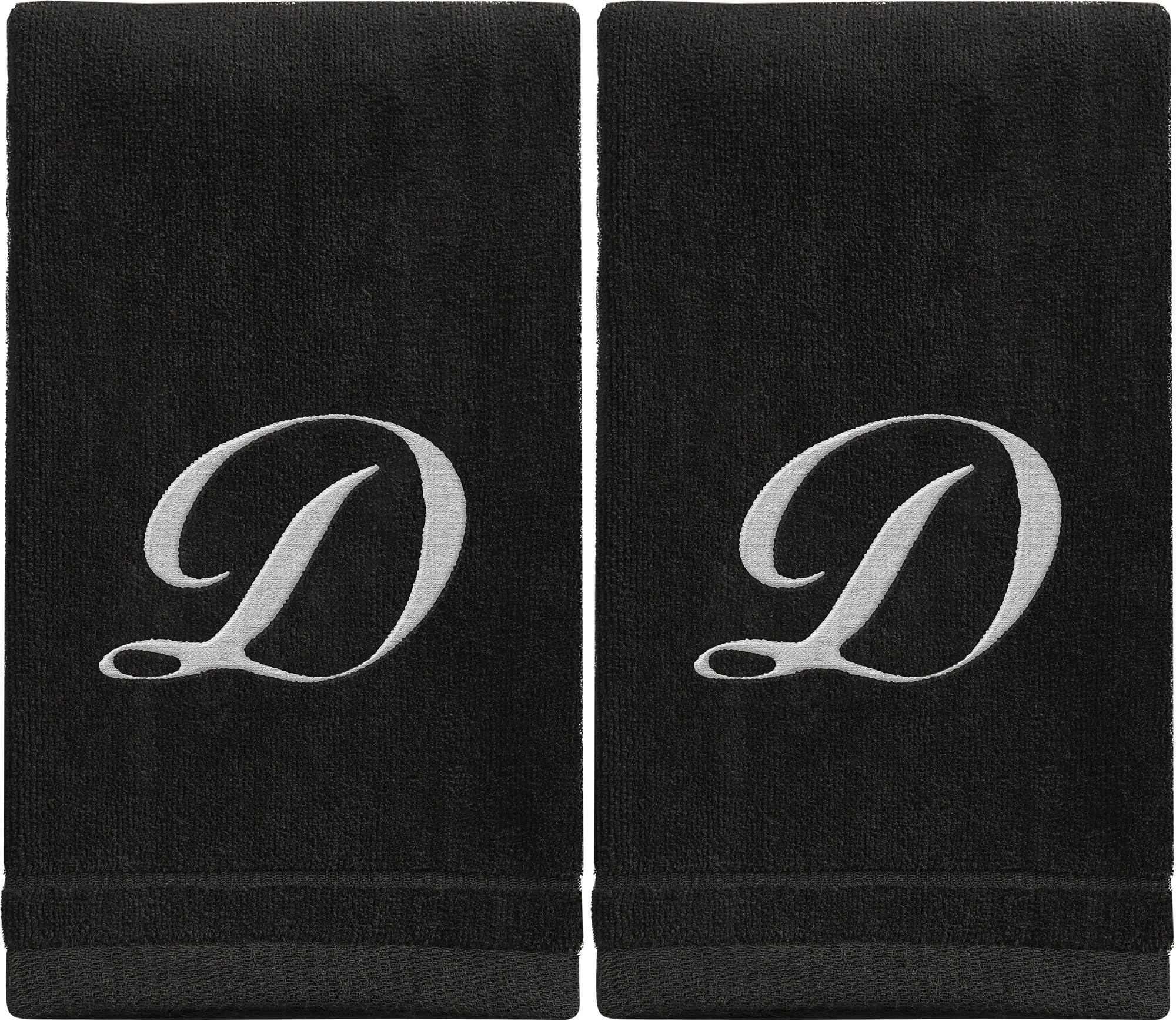 Toallas con Monograma, Regalo Personalizado, 11 x 18 Pulgadas, Juego de 2 Toallas Bordadas Blancas, Extra absorbentes, 100% algodón, Acabado de Terciopelo Suave, para baño, Cocina, SPA, Inicial D