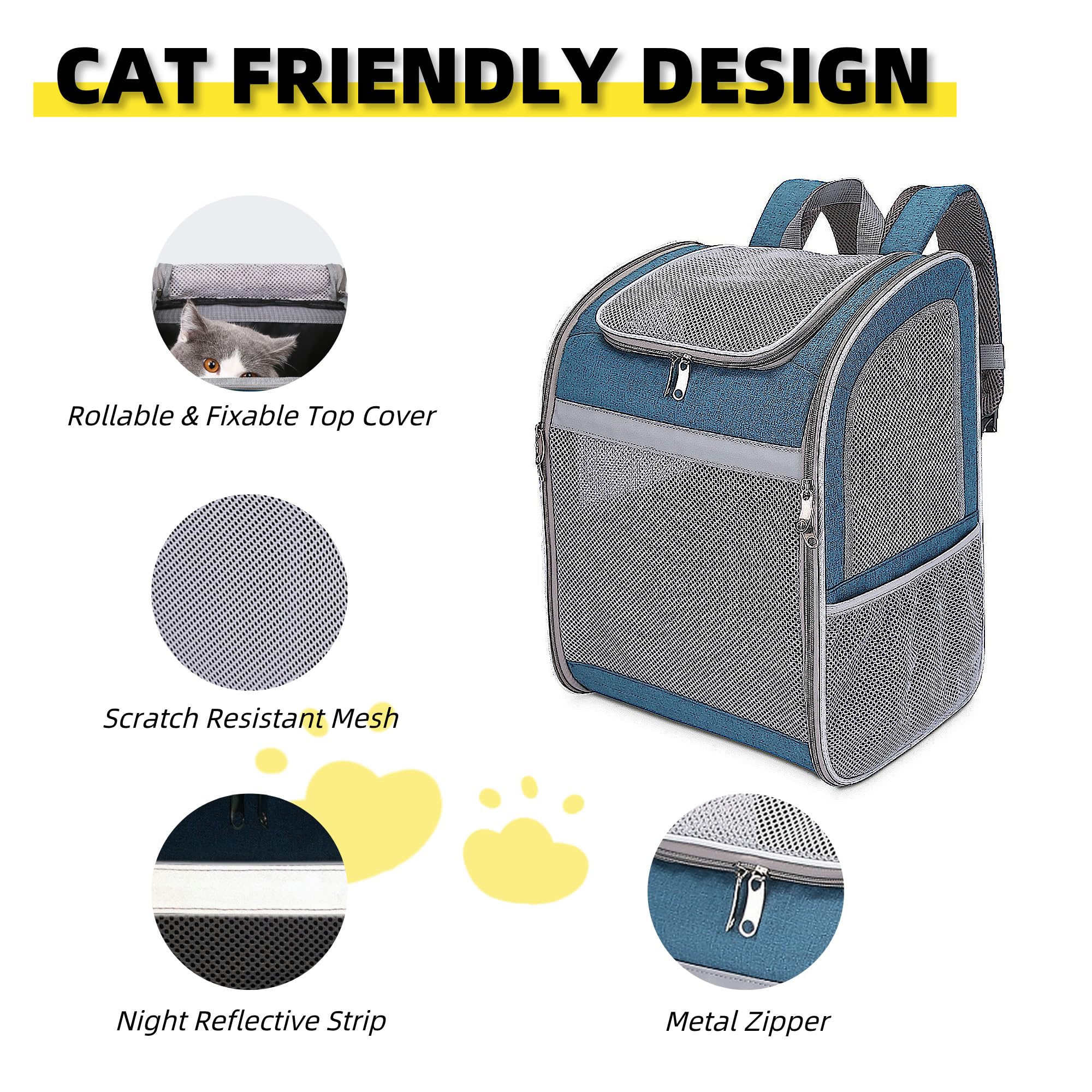 Mochila transportadora para gatos, gran espacio, malla transpirable, antiarañazos, tira reflectante, plegable, para viajes, senderismo y actividades al aire libre, se adapta a gatos y